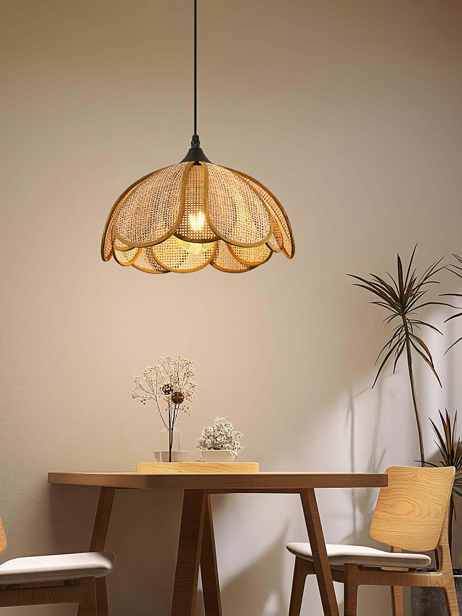 Eurvinel Elegance Bloom Rattan Stoff Pendelleuchte-Letslighting