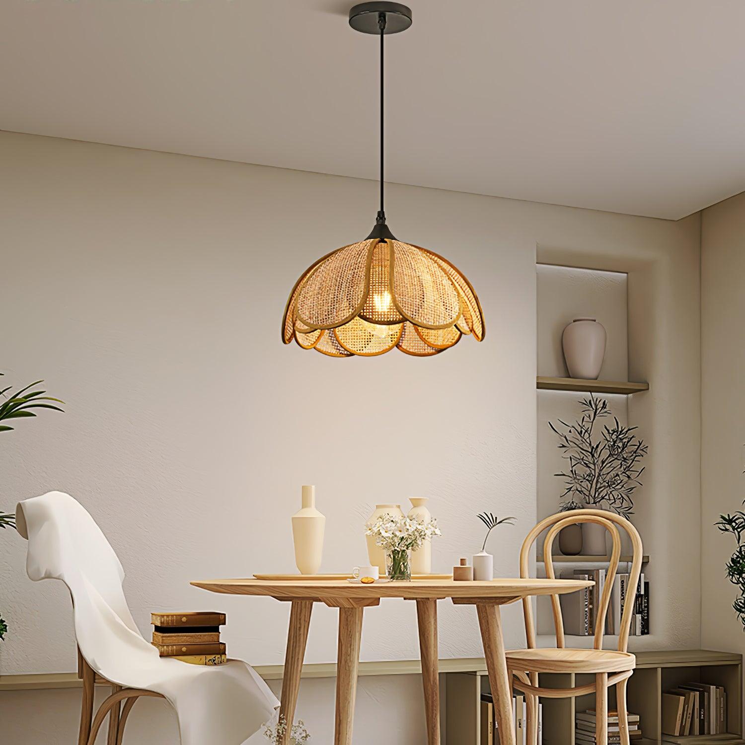 Eurvinel Elegance Bloom Rattan Stoff Pendelleuchte-Letslighting