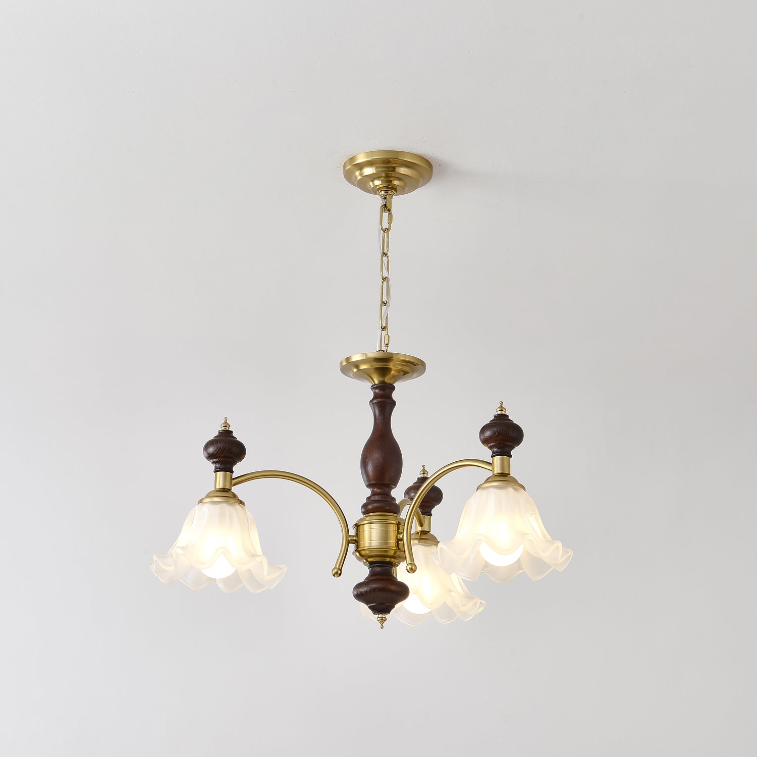 Lustra Kronleuchter Holz Messing Blüte Blumen-Letslighting