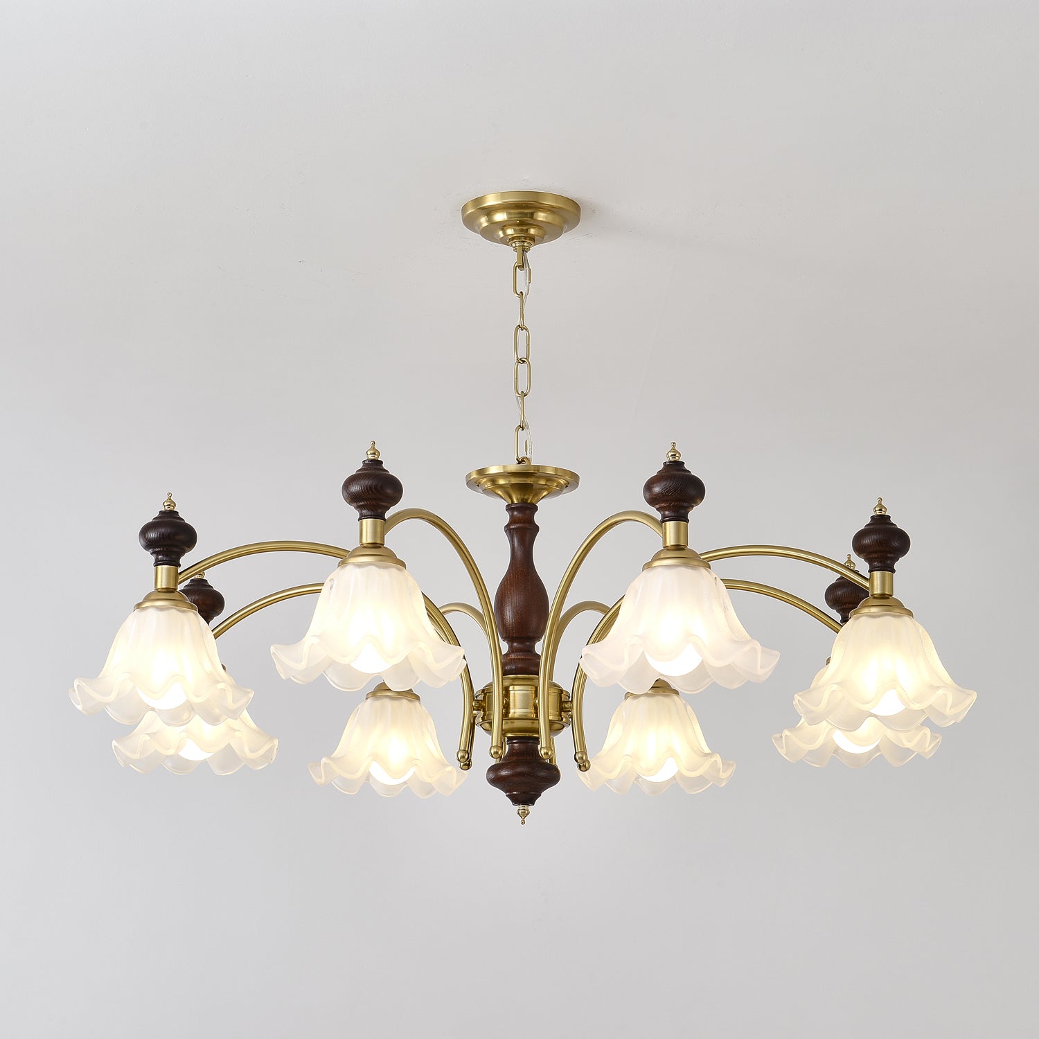 Lustra Kronleuchter Holz Messing Blüte Blumen-Letslighting