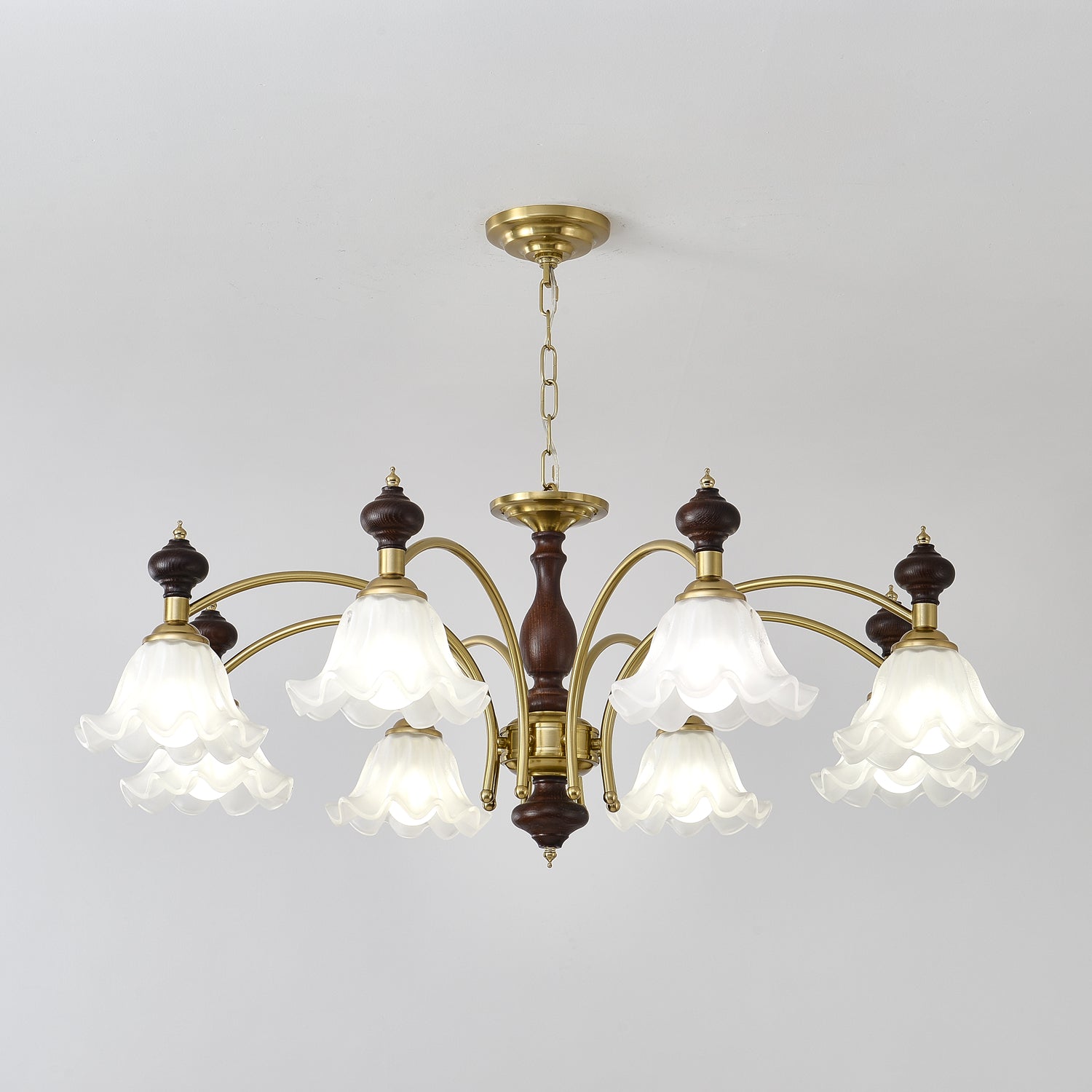 Lustra Kronleuchter Holz Messing Blüte Blumen-Letslighting