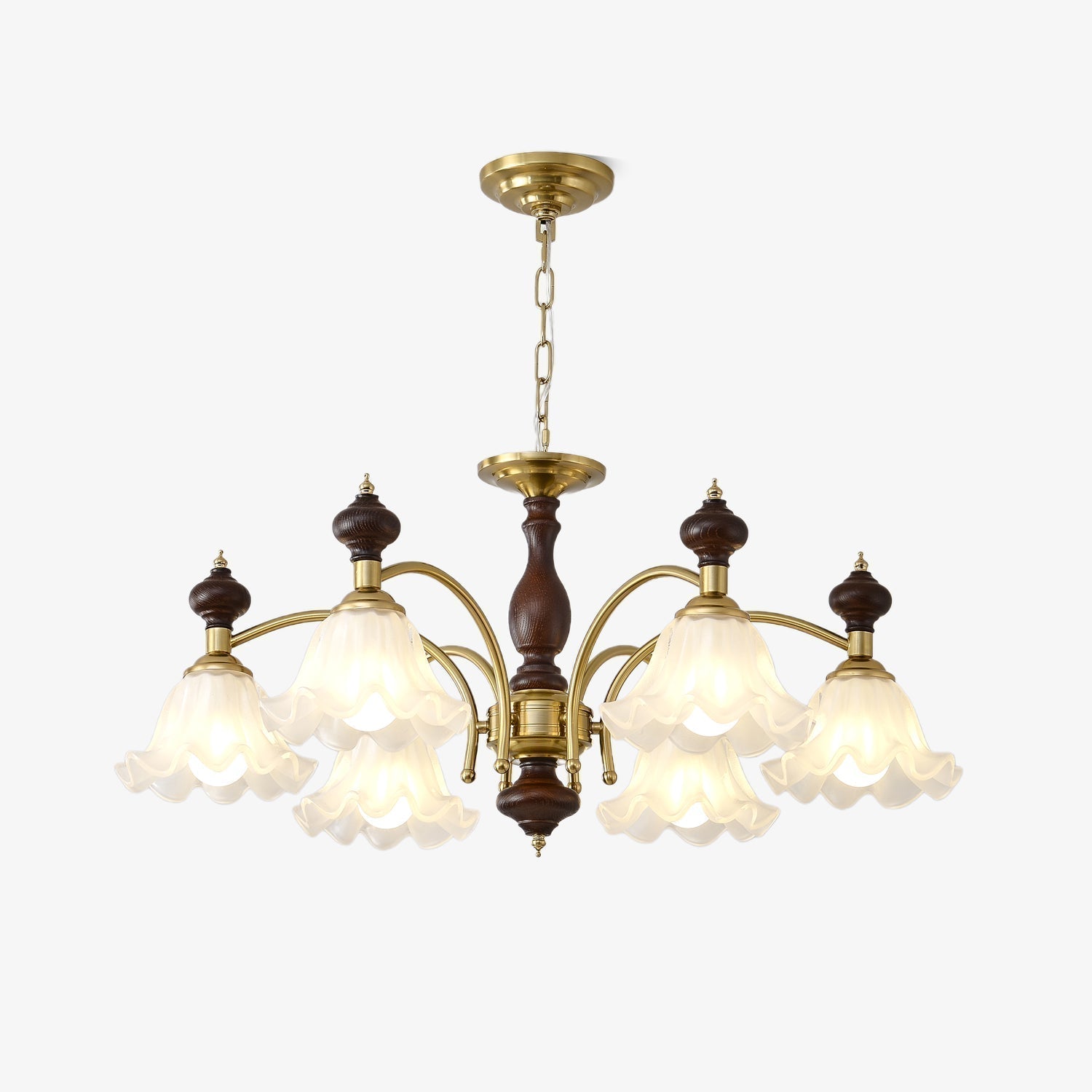 Lustra Kronleuchter Holz Messing Blüte Blumen-Letslighting