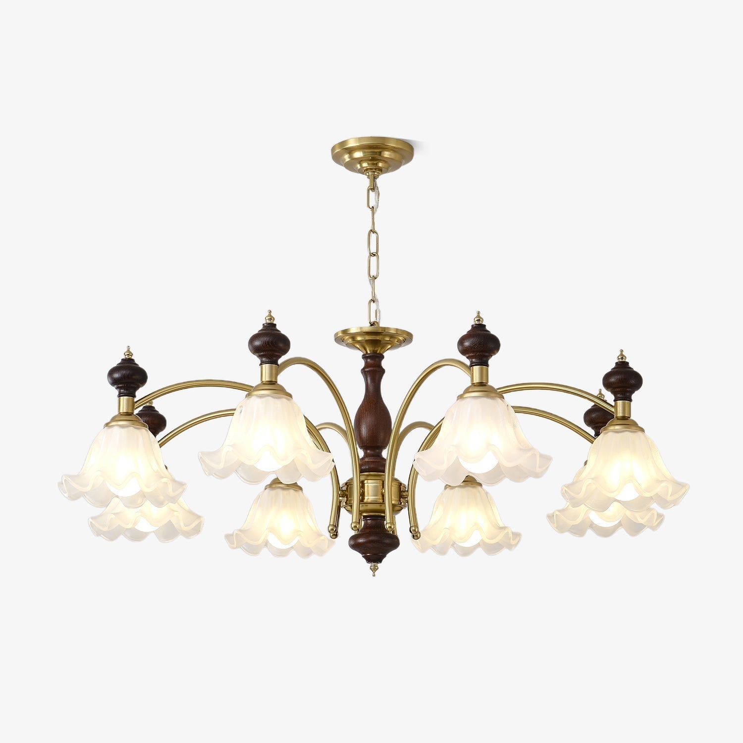 Lustra Kronleuchter Holz Messing Blüte Blumen-Letslighting