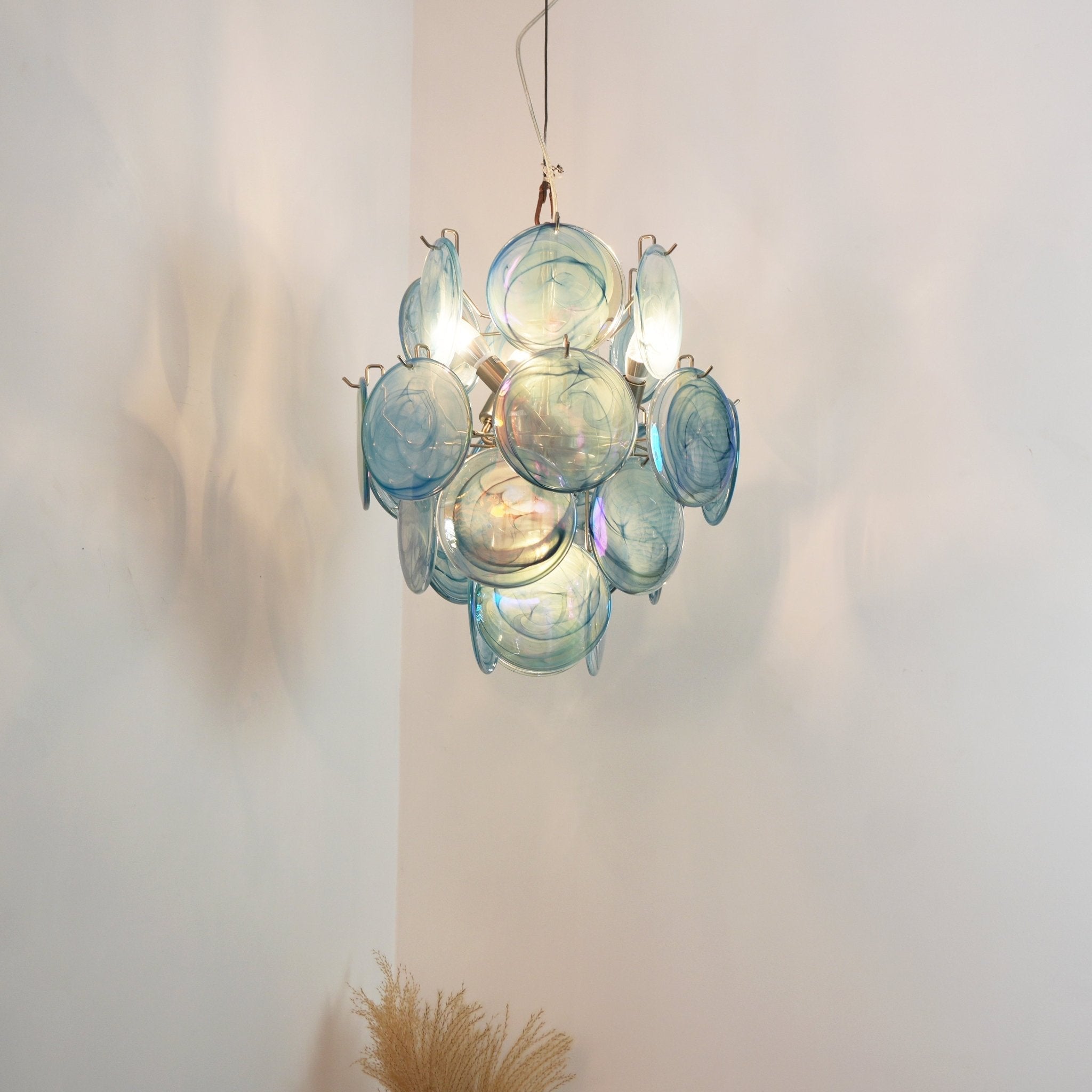 Aurora Chandelier Blue Murano Glass Disc Vintage - Neutralighting