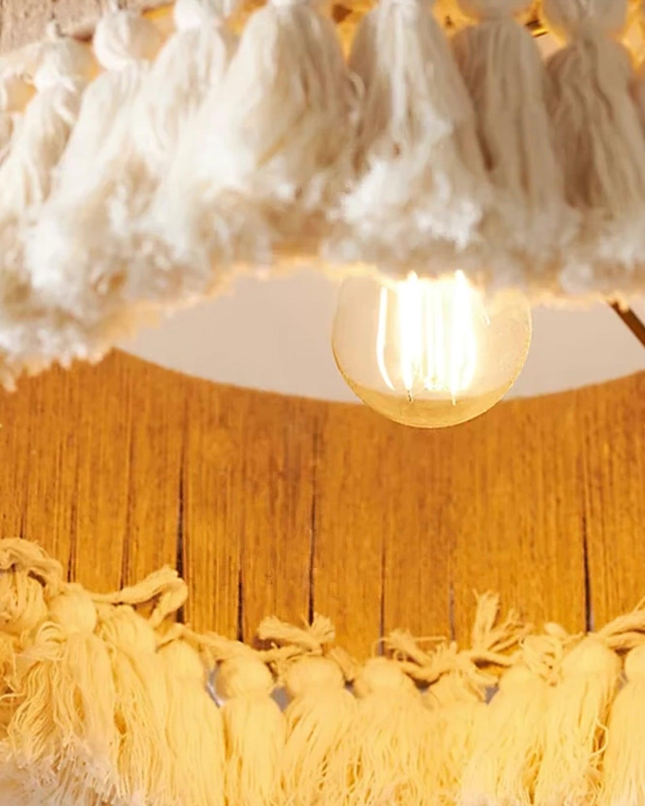 Pendant Lamp Cotton Yarn Shade Ruffled Fringe Boho Handmade-Letslighting