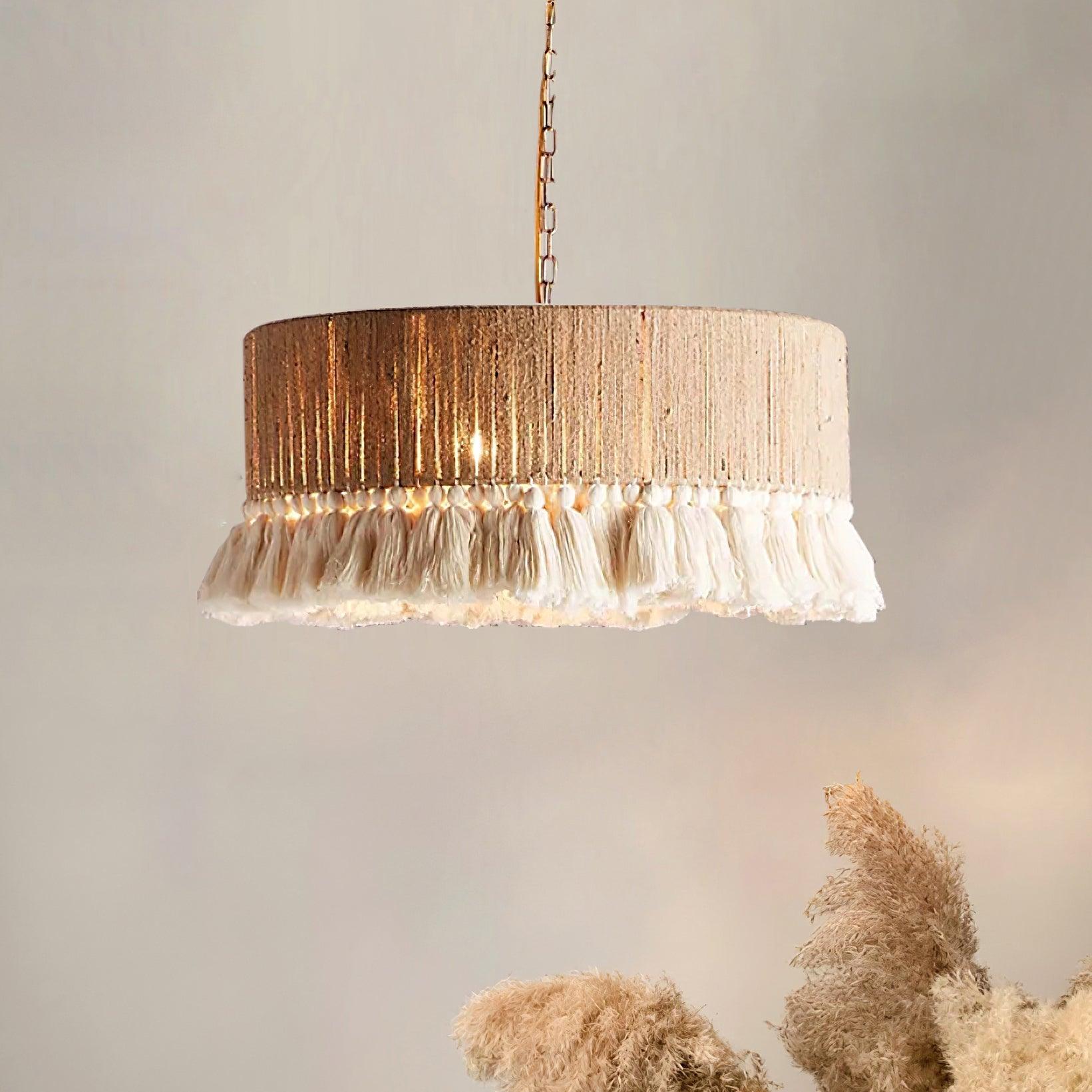 Pendant Lamp Cotton Yarn Shade Ruffled Fringe Boho Handmade-Letslighting