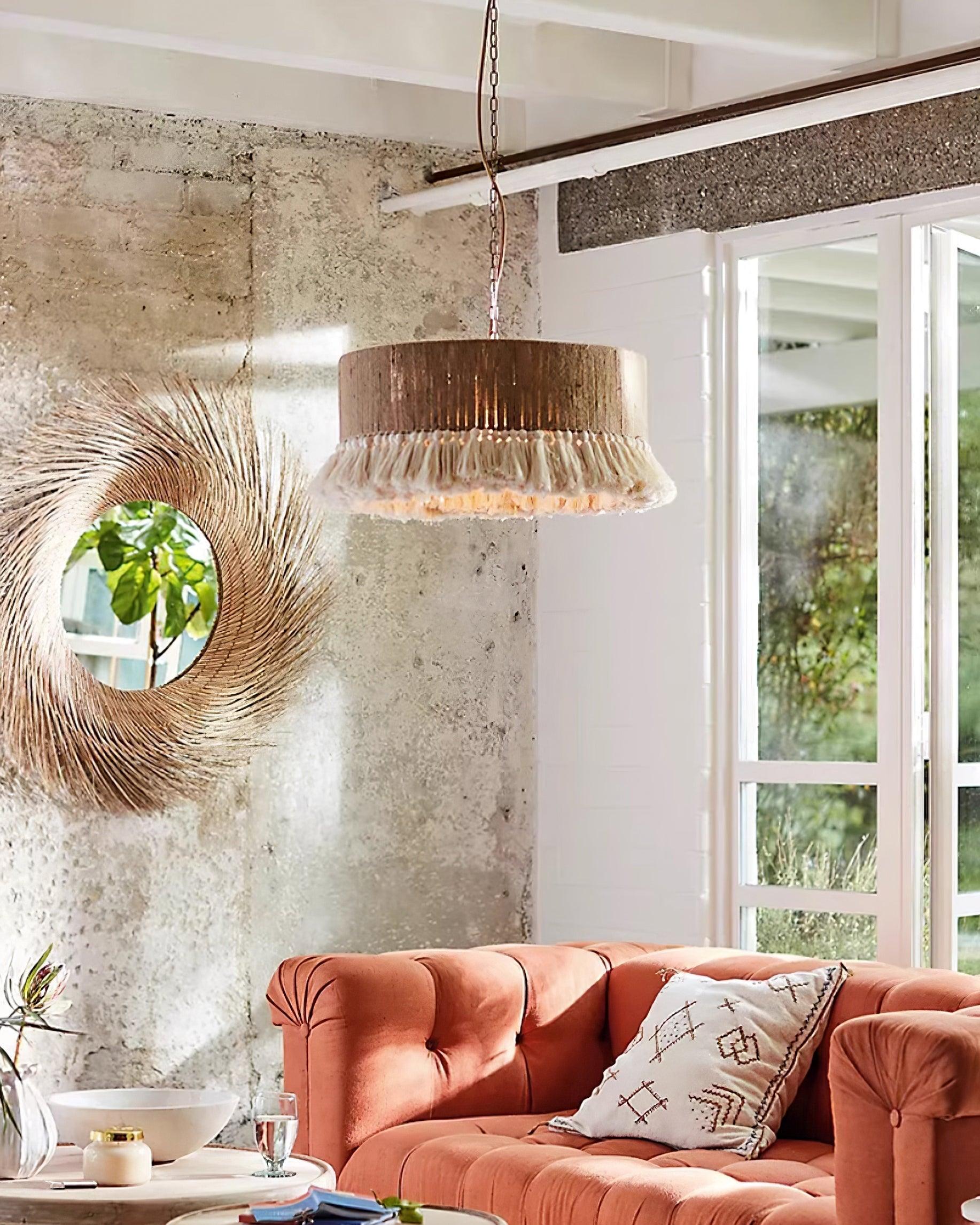 Pendant Lamp Cotton Yarn Shade Ruffled Fringe Boho Handmade-Letslighting