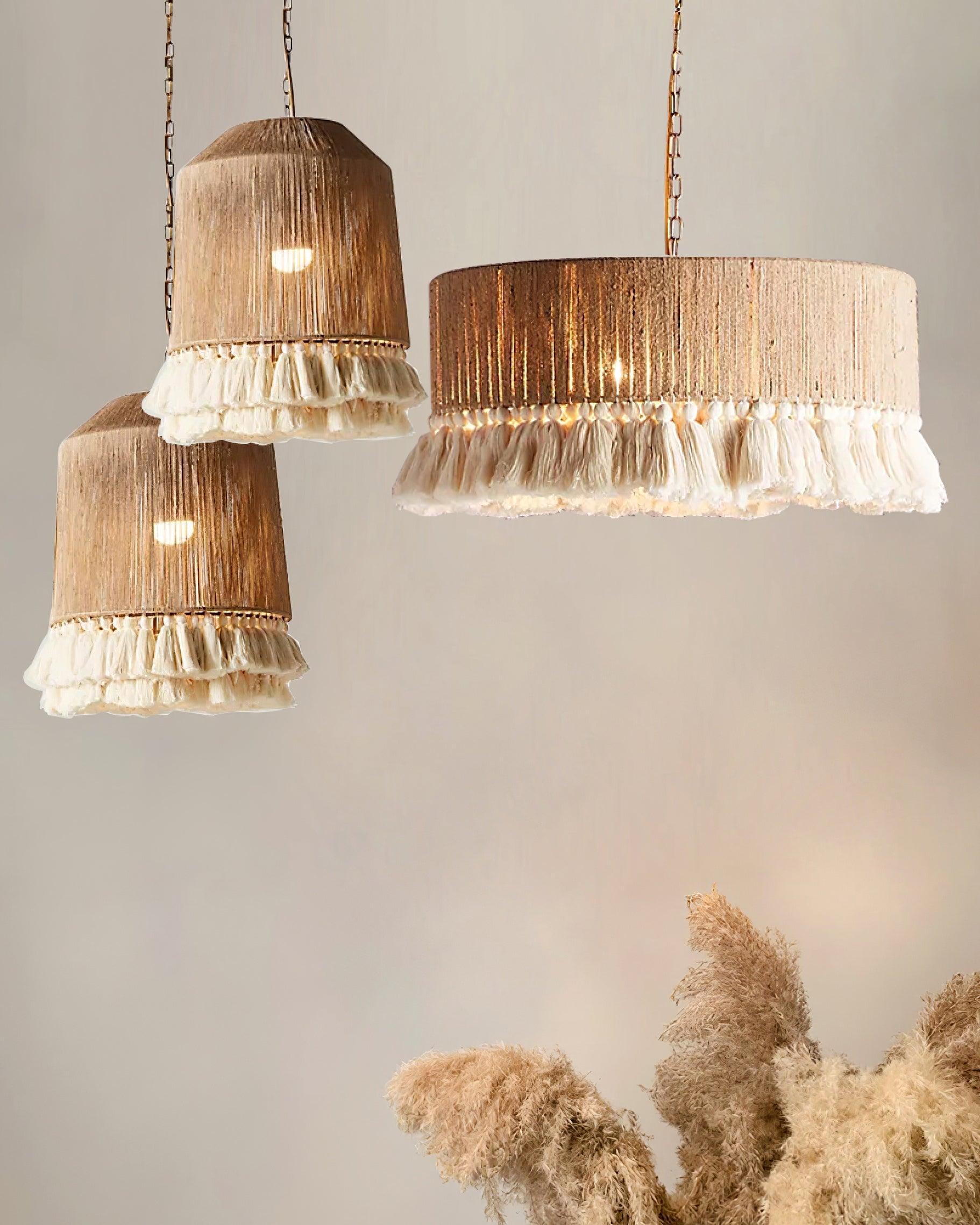 Pendant Lamp Cotton Yarn Shade Ruffled Fringe Boho Handmade-Letslighting