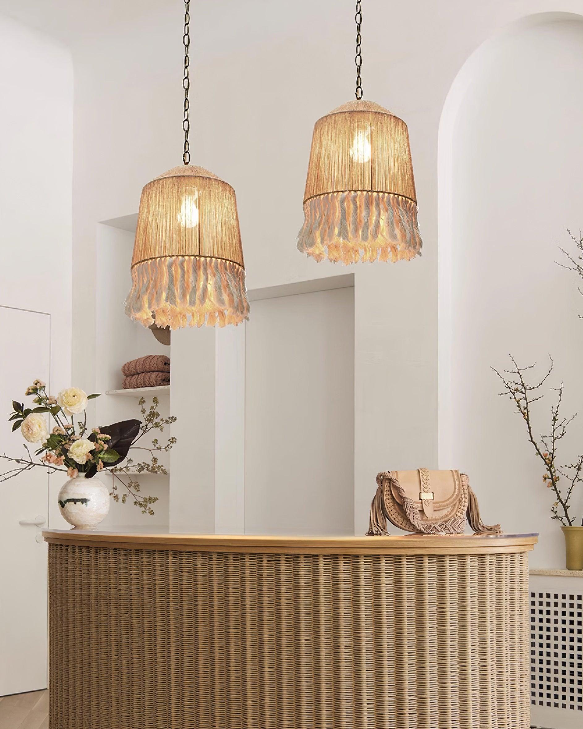 Pendant Lamp Cotton Yarn Shade Ruffled Fringe Boho Handmade-Letslighting