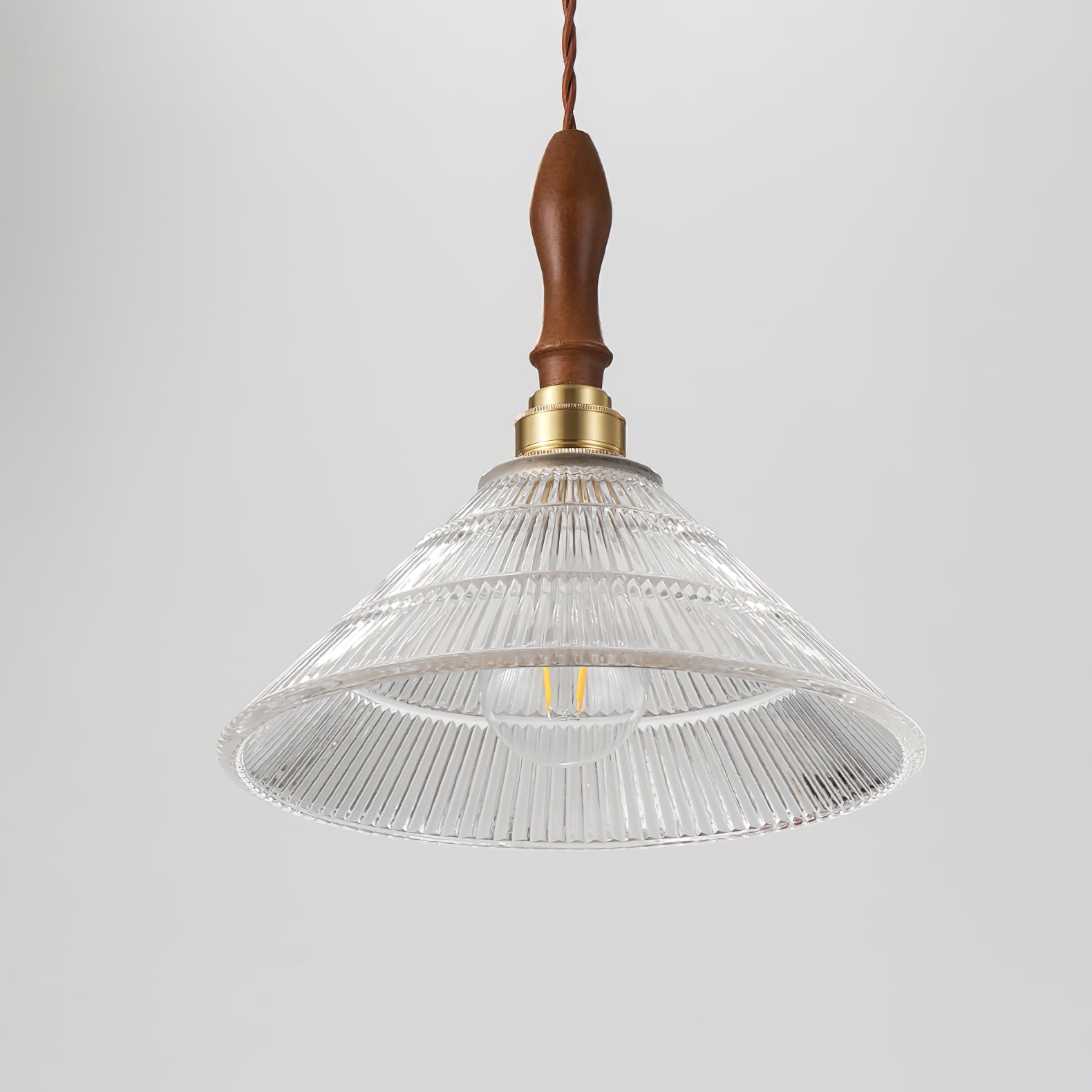 Arcara Vintage Pendelleuchte aus Geriffeltem Glas und Holz-Letslighting