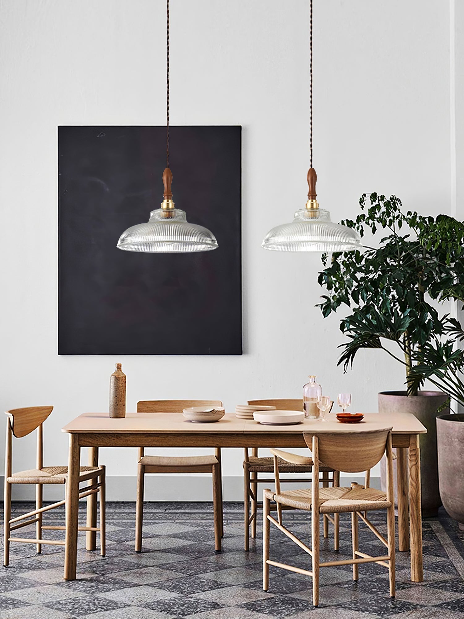 Arcara Vintage Pendelleuchte aus Geriffeltem Glas und Holz-Letslighting