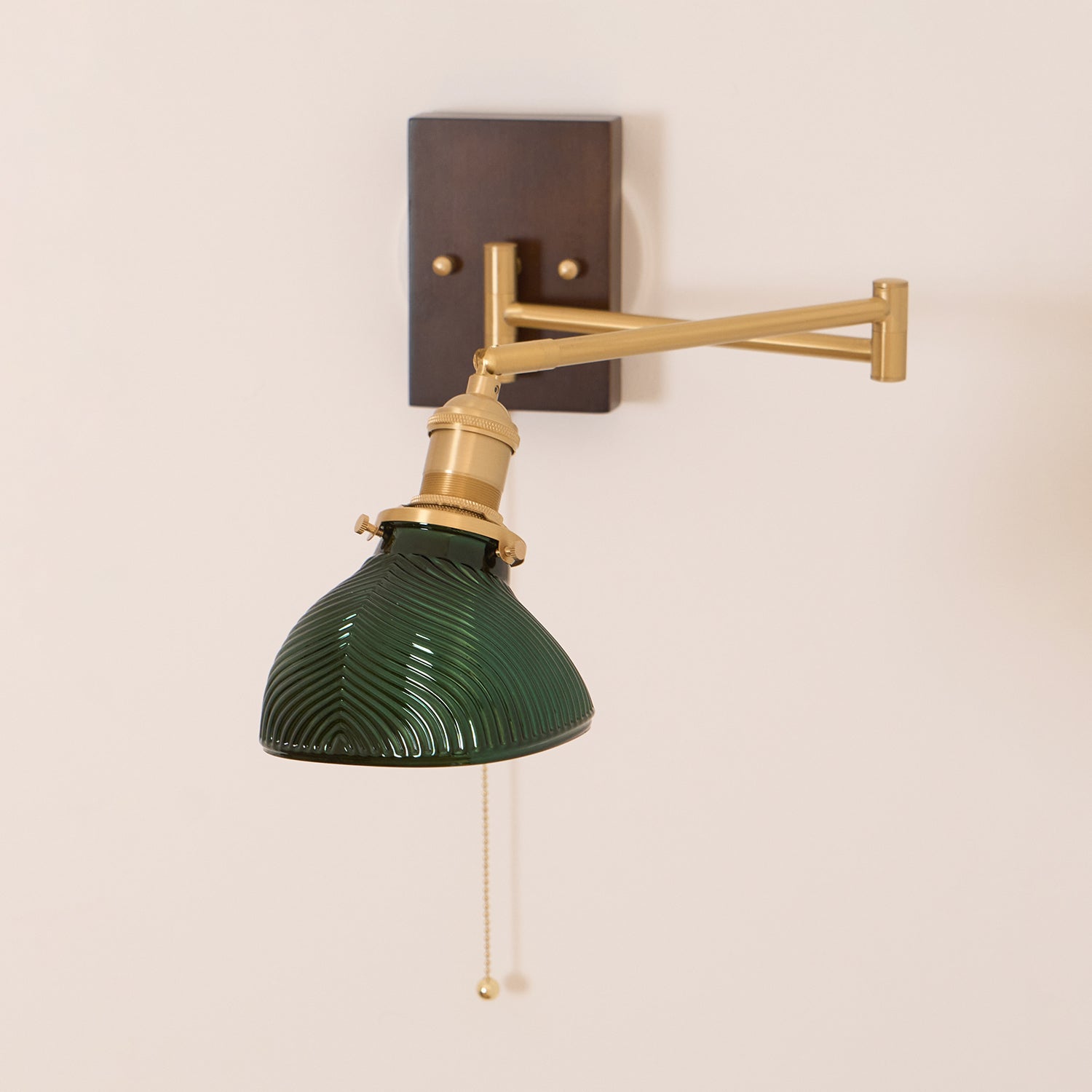 Emeric Adjustable Swing Arm Wall Lamp with Green Glass Shade - Letslighting