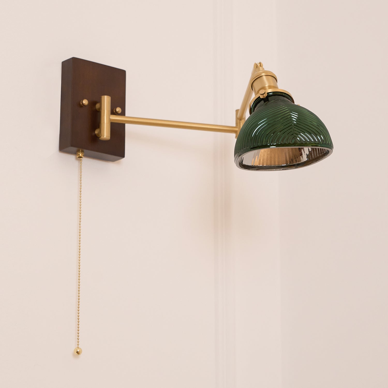 Emeric Adjustable Swing Arm Wall Lamp with Green Glass Shade - Letslighting