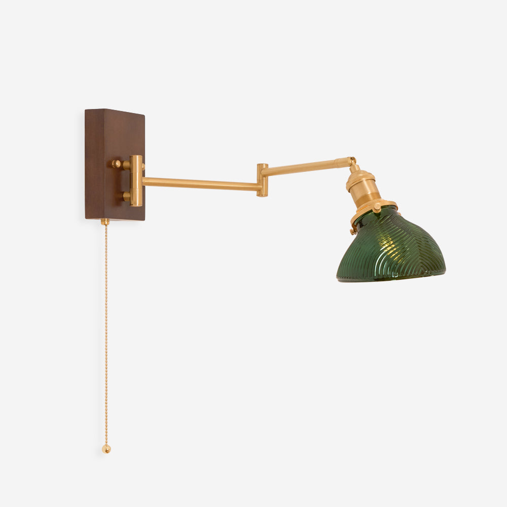 Emeric Adjustable Swing Arm Wall Lamp with Green Glass Shade - Letslighting