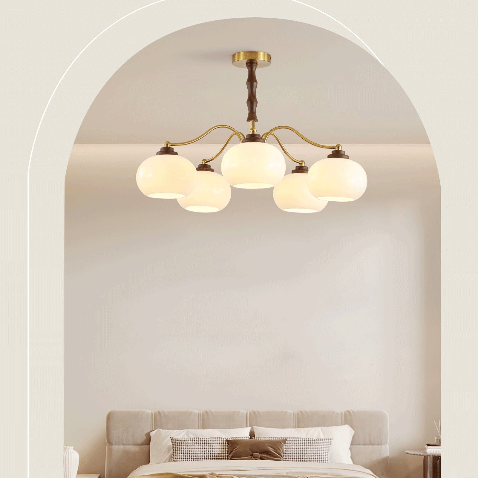 Lustra Kronleuchter Walnuss Glas Globus-Letslighting