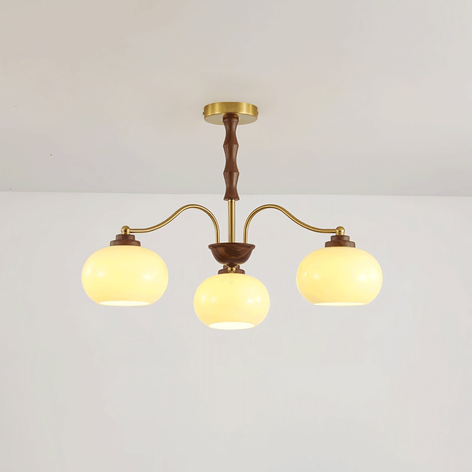 Lustra Kronleuchter Walnuss Glas Globus-Letslighting