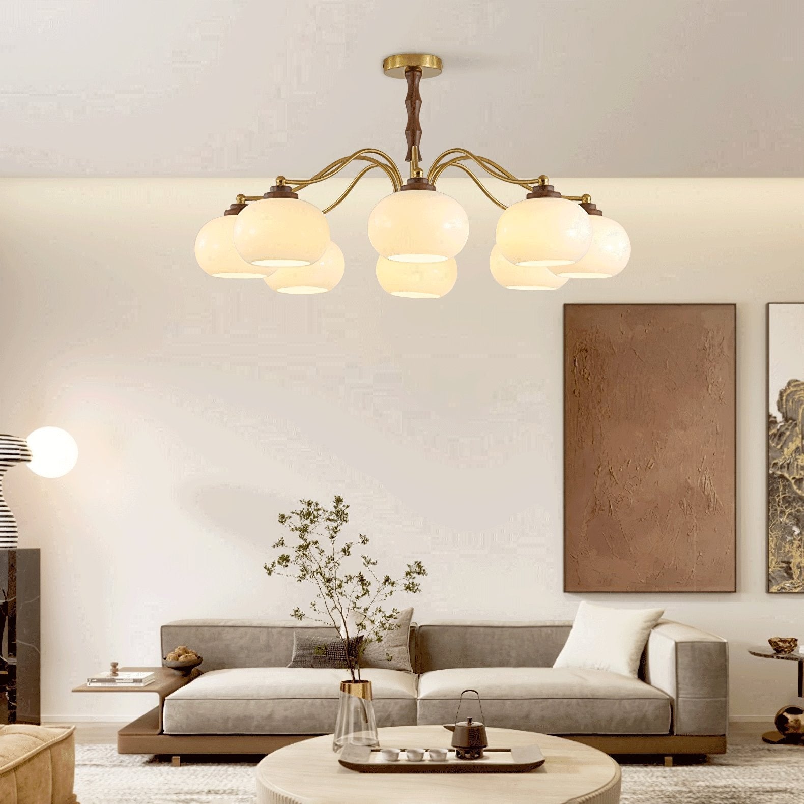 Lustra Kronleuchter Walnuss Glas Globus-Letslighting