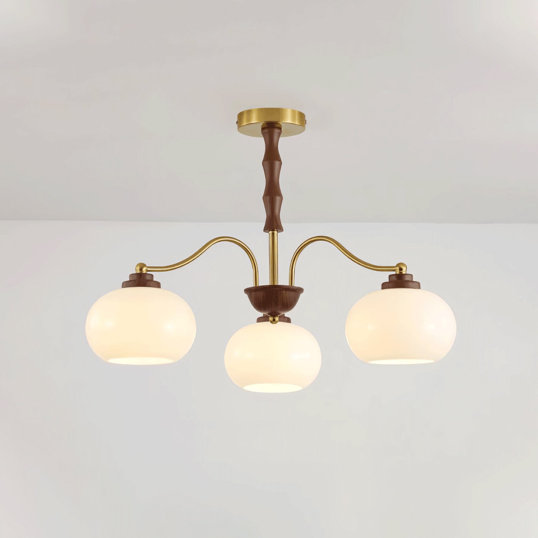 Lustra Kronleuchter Walnuss Glas Globus-Letslighting