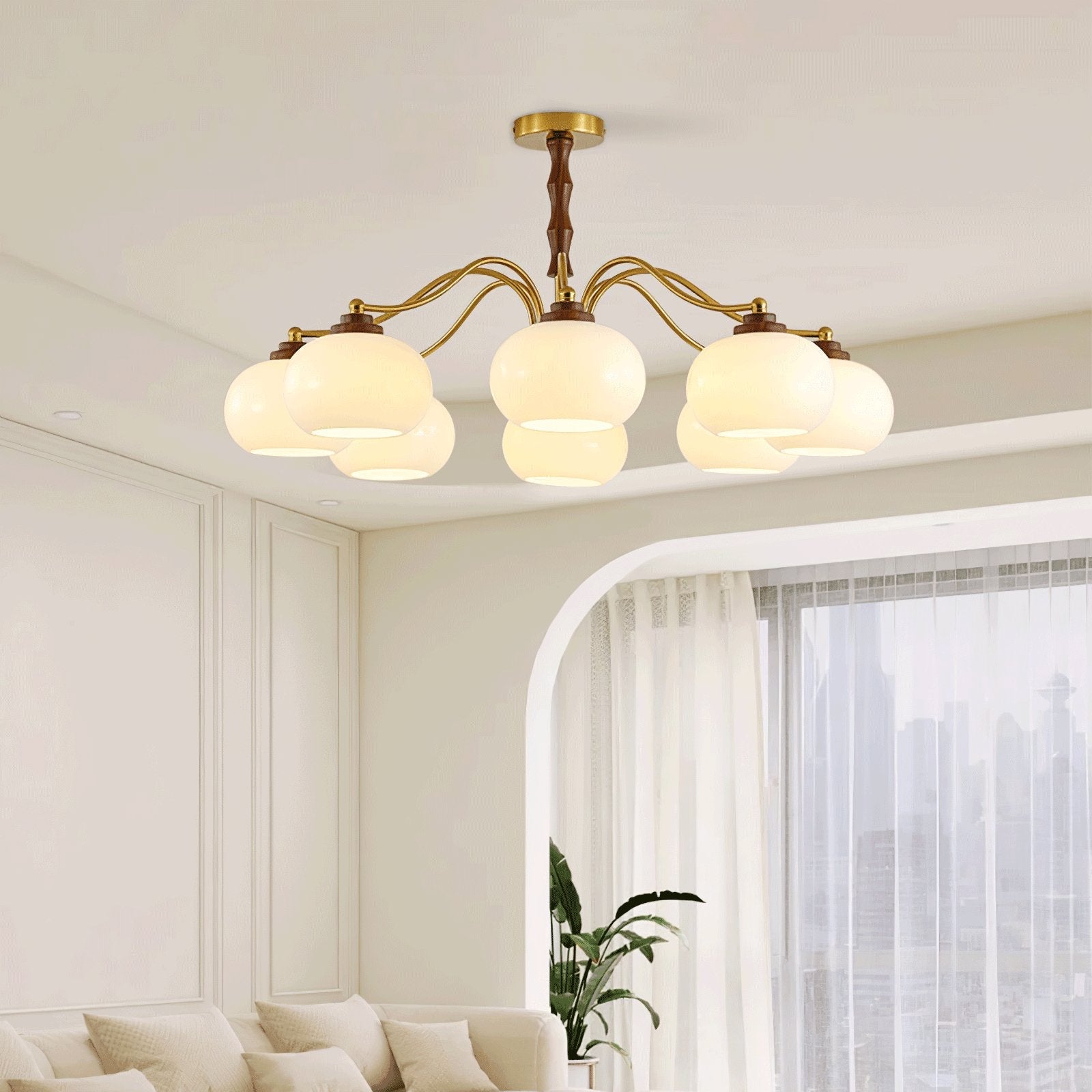 Lustra Kronleuchter Walnuss Glas Globus-Letslighting