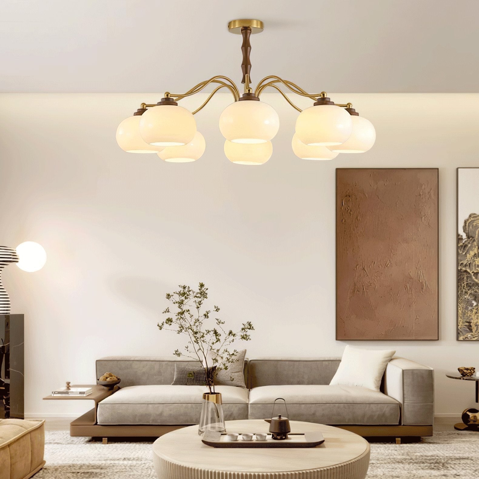 Lustra Kronleuchter Walnuss Glas Globus-Letslighting