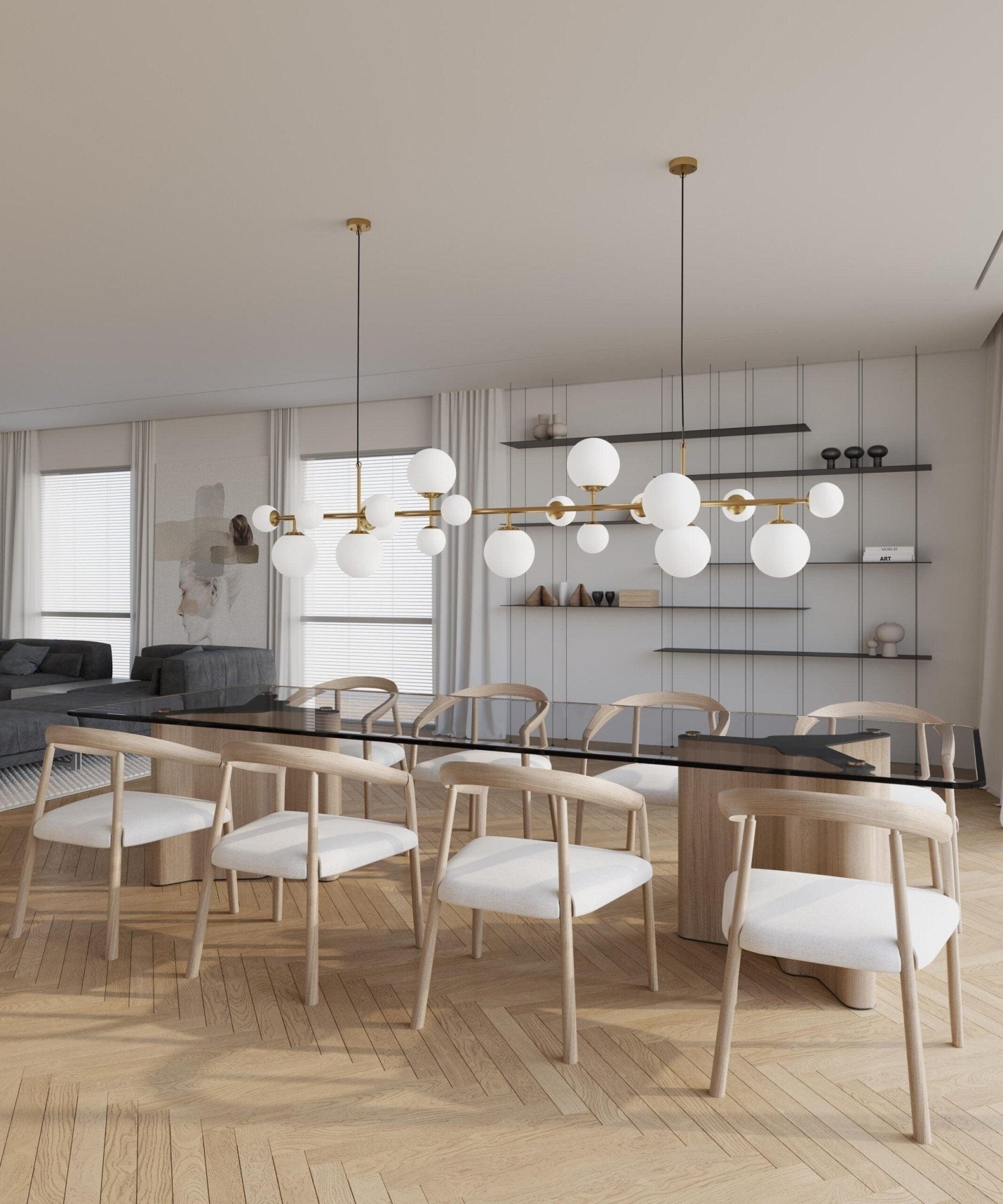 Solara Kronleuchter Messing Glas Globus-Letslighting