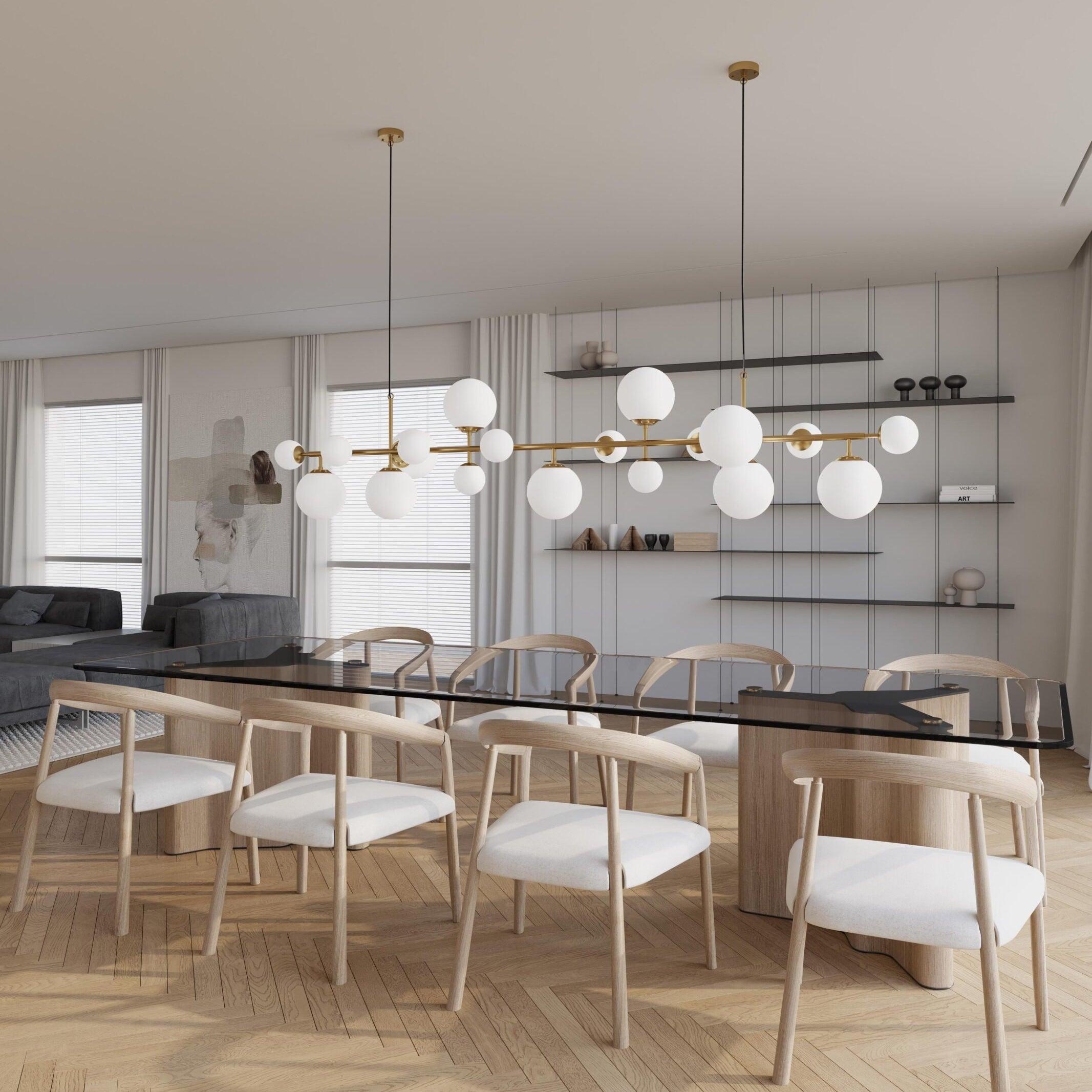 Solara Kronleuchter Messing Glas Globus-Letslighting