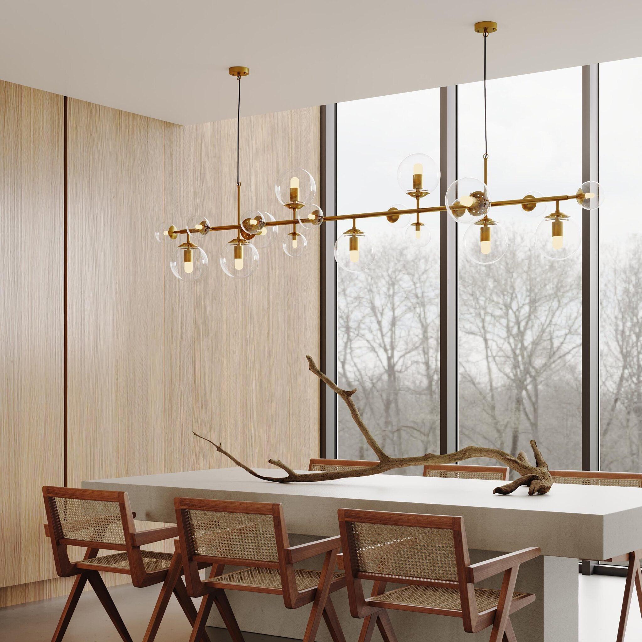 Solara Kronleuchter Messing Glas Globus-Letslighting