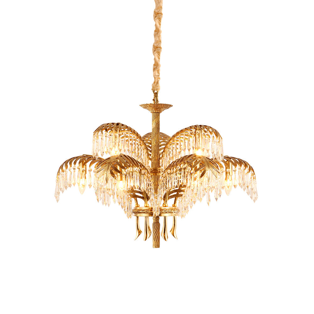 Zenith Luxury Palm Leaf Brass Crystal Chandelier - Letslighting