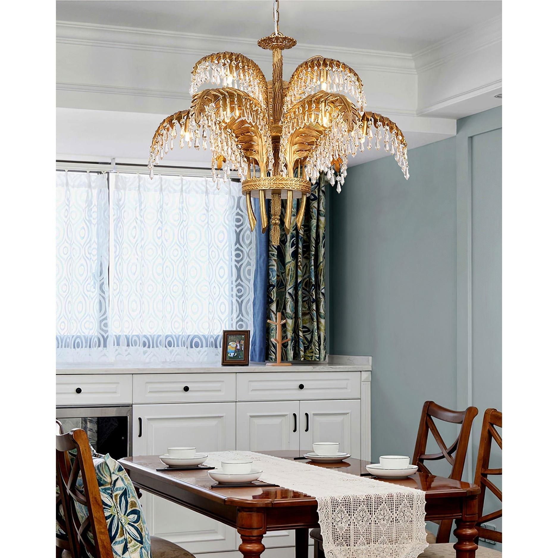 Zenith Luxury Palm Leaf Brass Crystal Chandelier - Letslighting