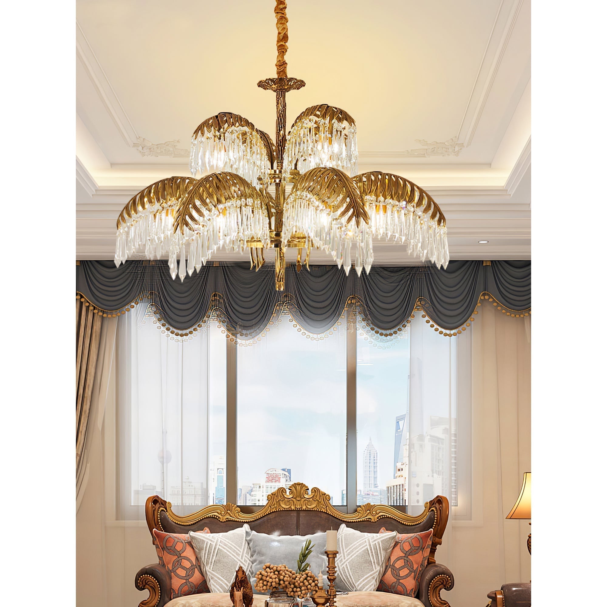 Zenith Luxury Palm Leaf Brass Crystal Chandelier - Letslighting