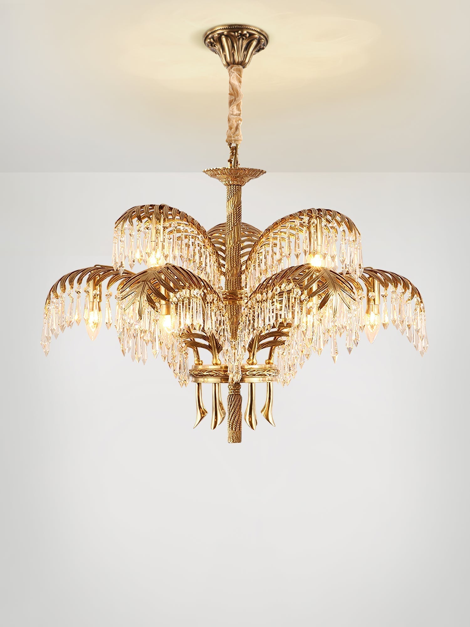 Zenith Luxury Palm Leaf Brass Crystal Chandelier - Letslighting