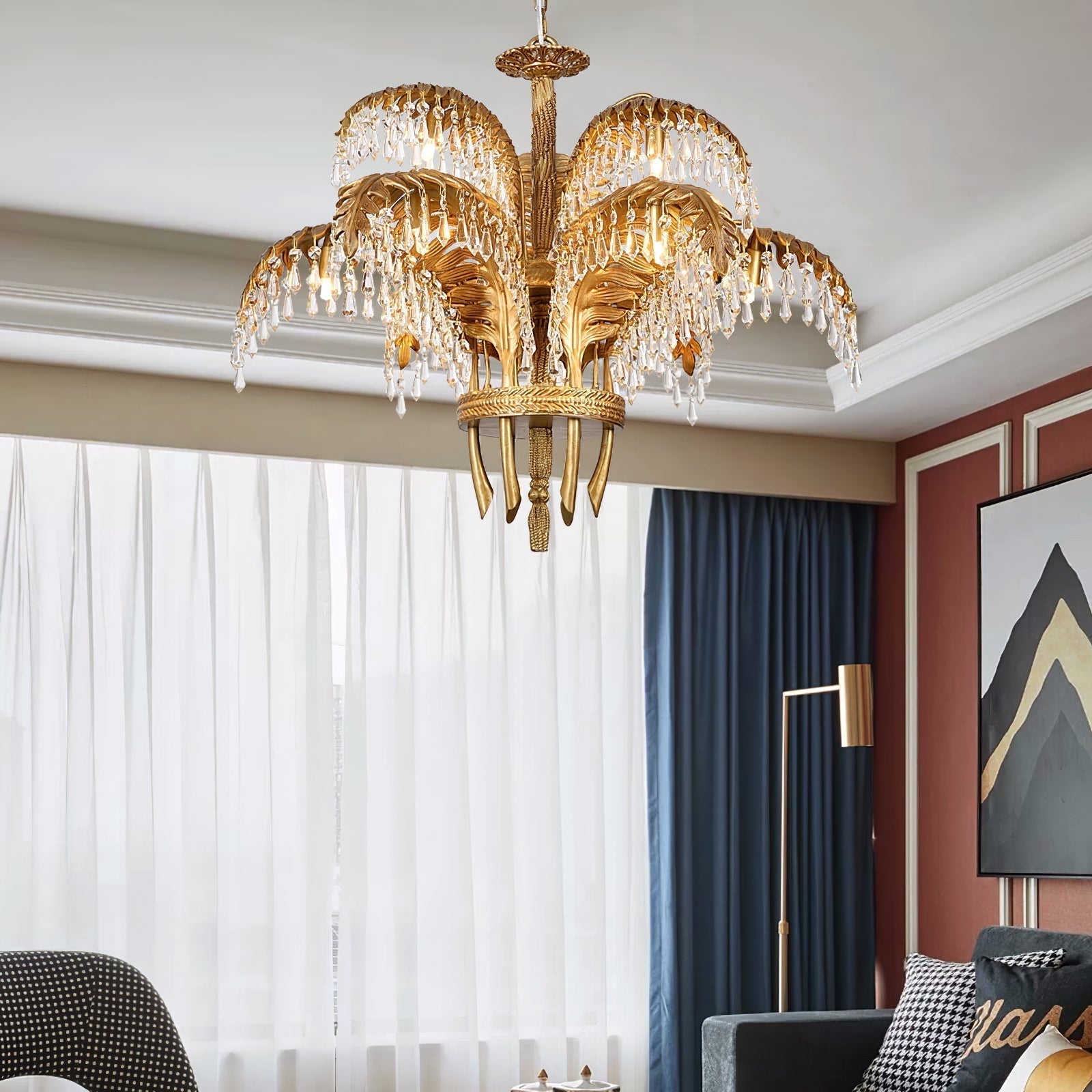 Zenith Luxury Palm Leaf Brass Crystal Chandelier - Letslighting