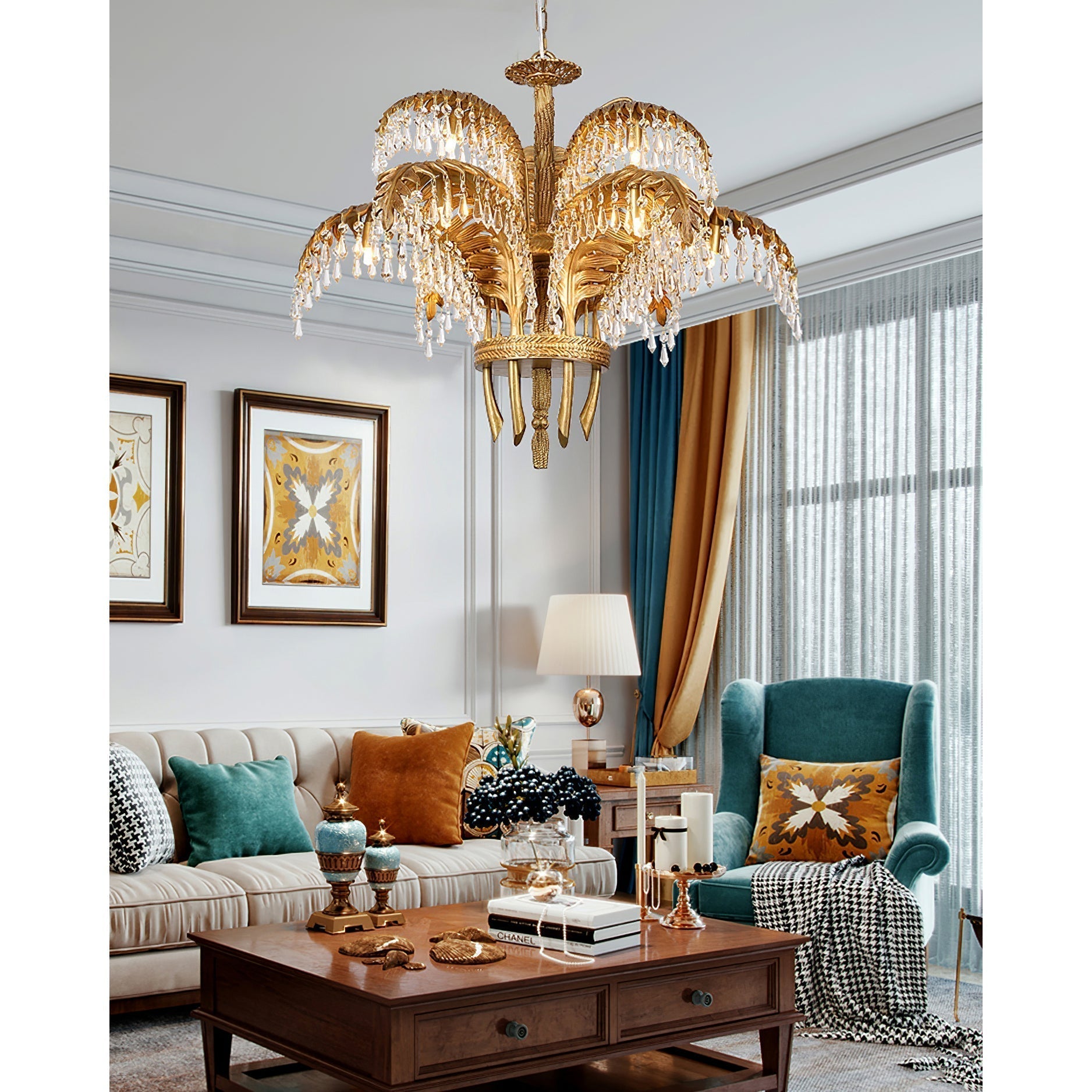 Zenith Luxury Palm Leaf Brass Crystal Chandelier - Letslighting