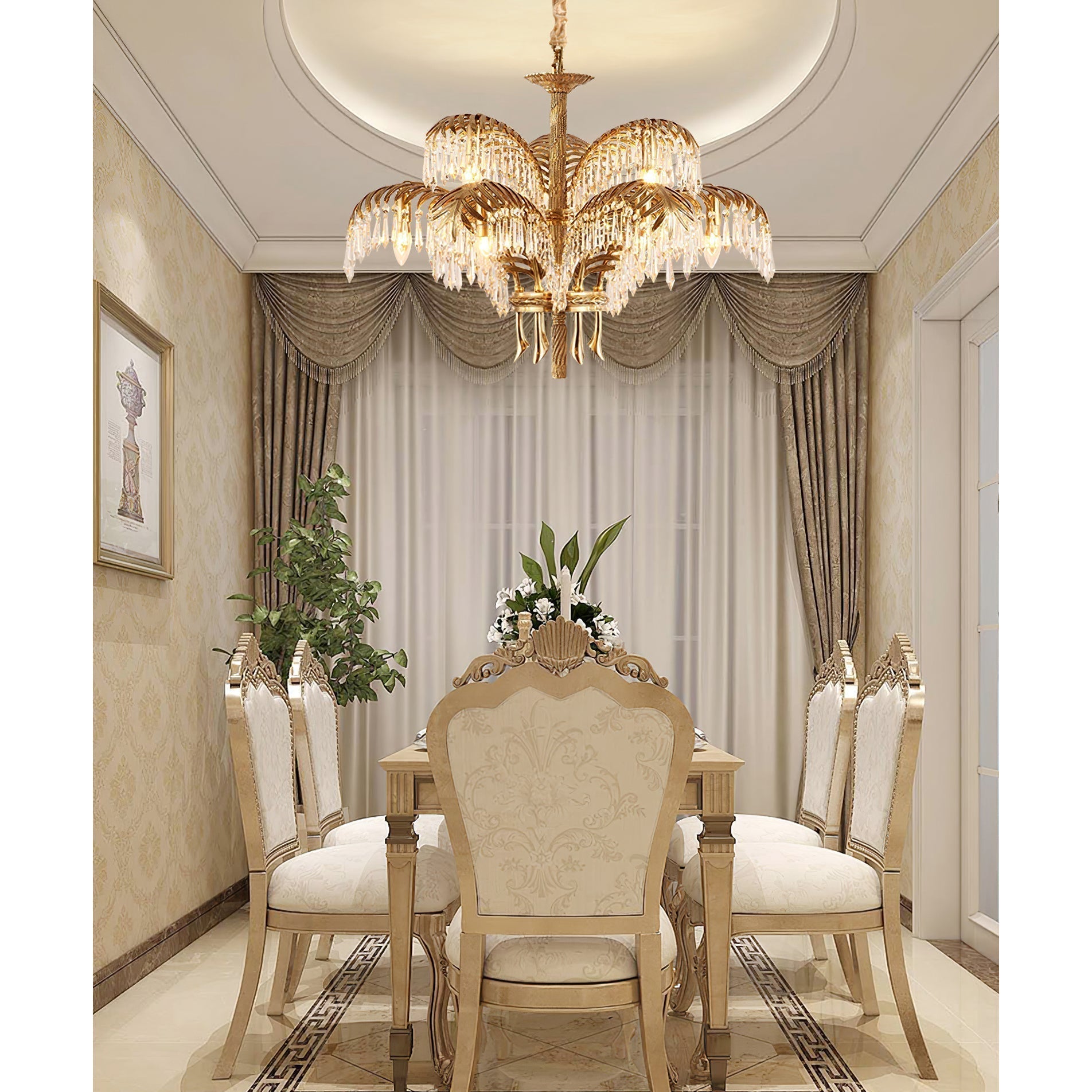 Zenith Luxury Palm Leaf Brass Crystal Chandelier - Letslighting