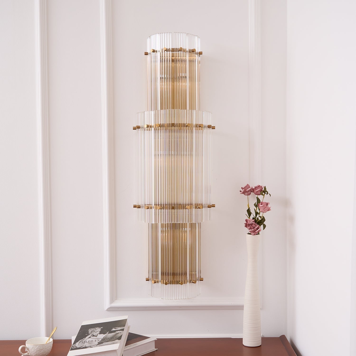 Aurora Wall Light Layered Glass Rods Copper Modern Vertical - Neutralighting