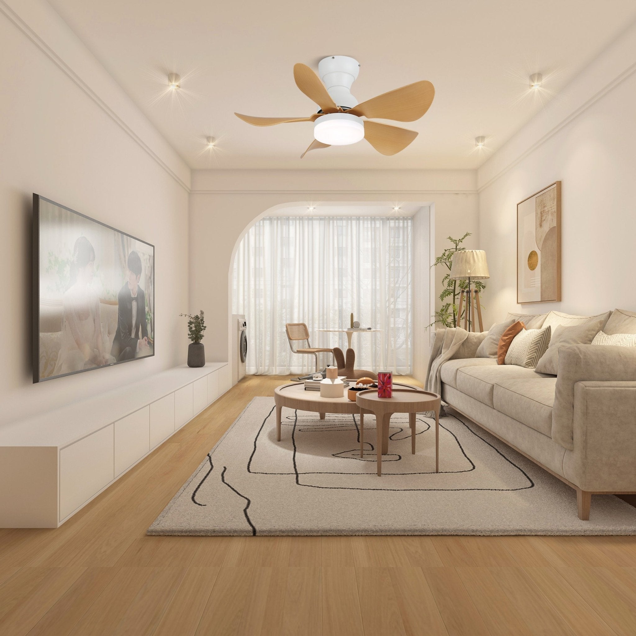 Callen Holz Deckenventilatorleuchte, Nahaufnahme des integrierten LED-Lichts