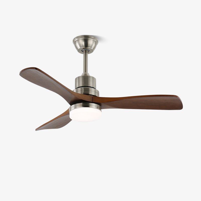 Kaelen Moderner Deckenventilator mit Holz und Beleuchtung in einem modernen Wohnzimmerambiente