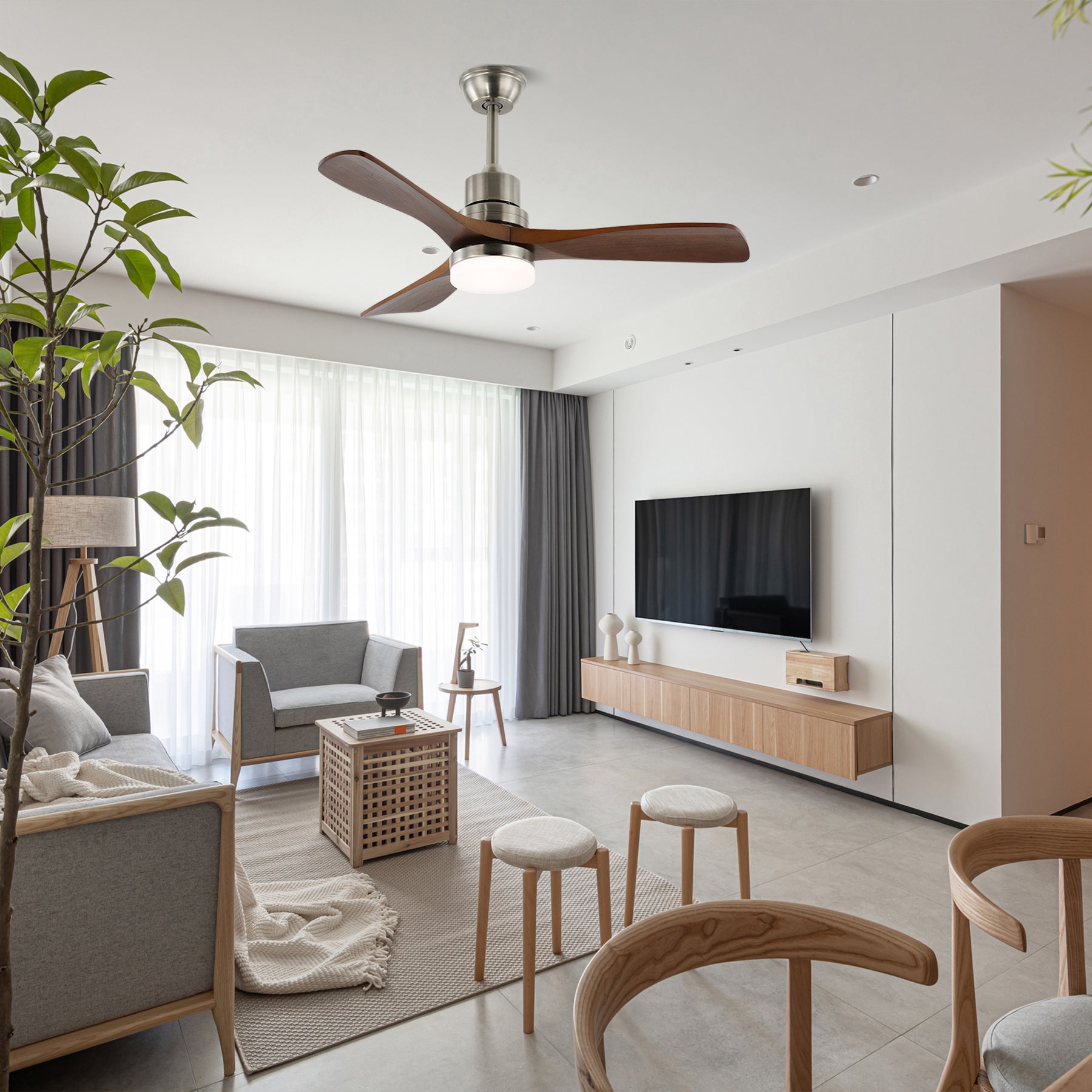 Kaelen Moderner Deckenventilator mit Holz und Beleuchtung mit Fernbedienung