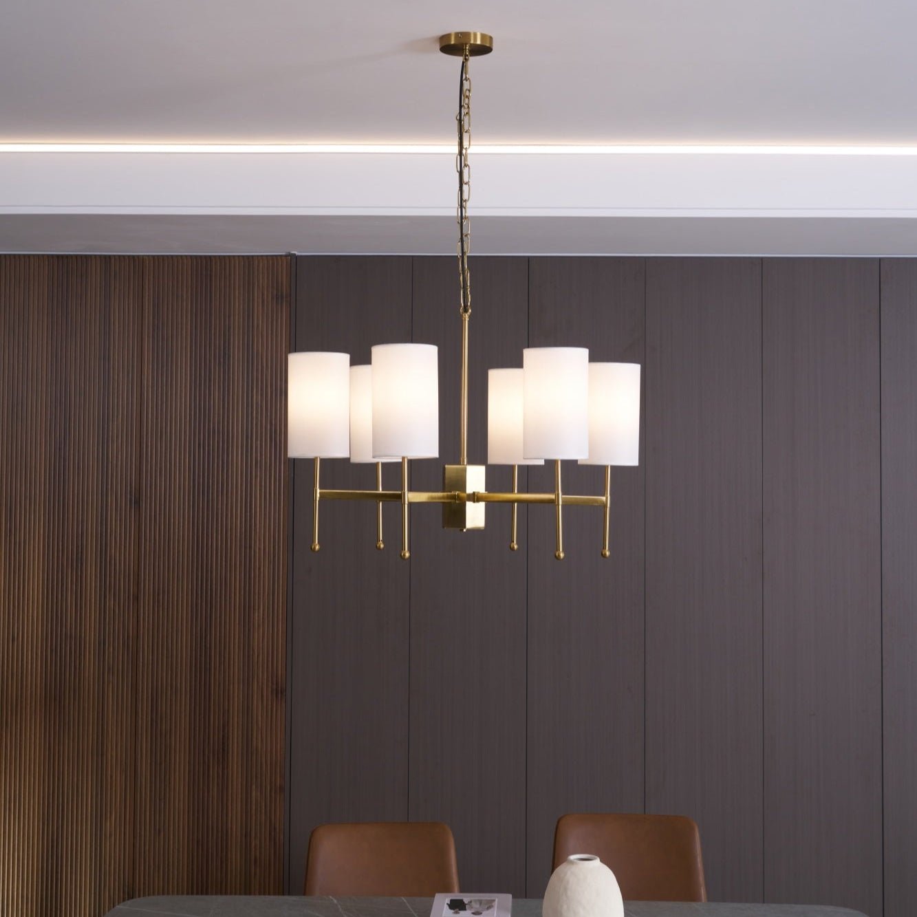 Ulcarisra Vintage Kronleuchter aus Messing mit Stoffbezug-Letslighting