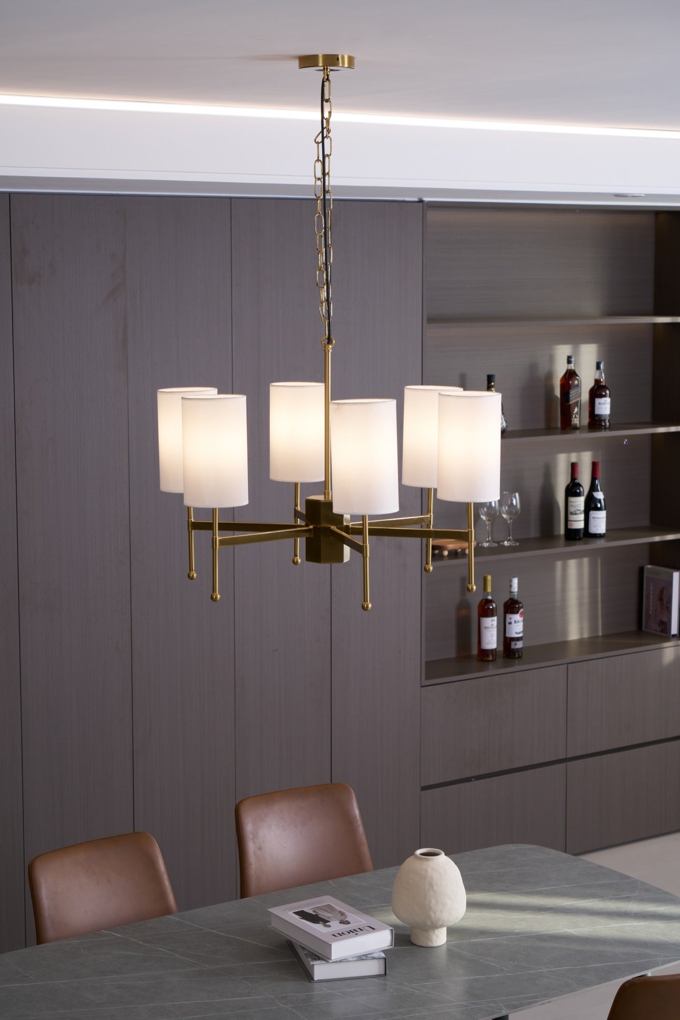 Ulcarisra Vintage Kronleuchter aus Messing mit Stoffbezug-Letslighting