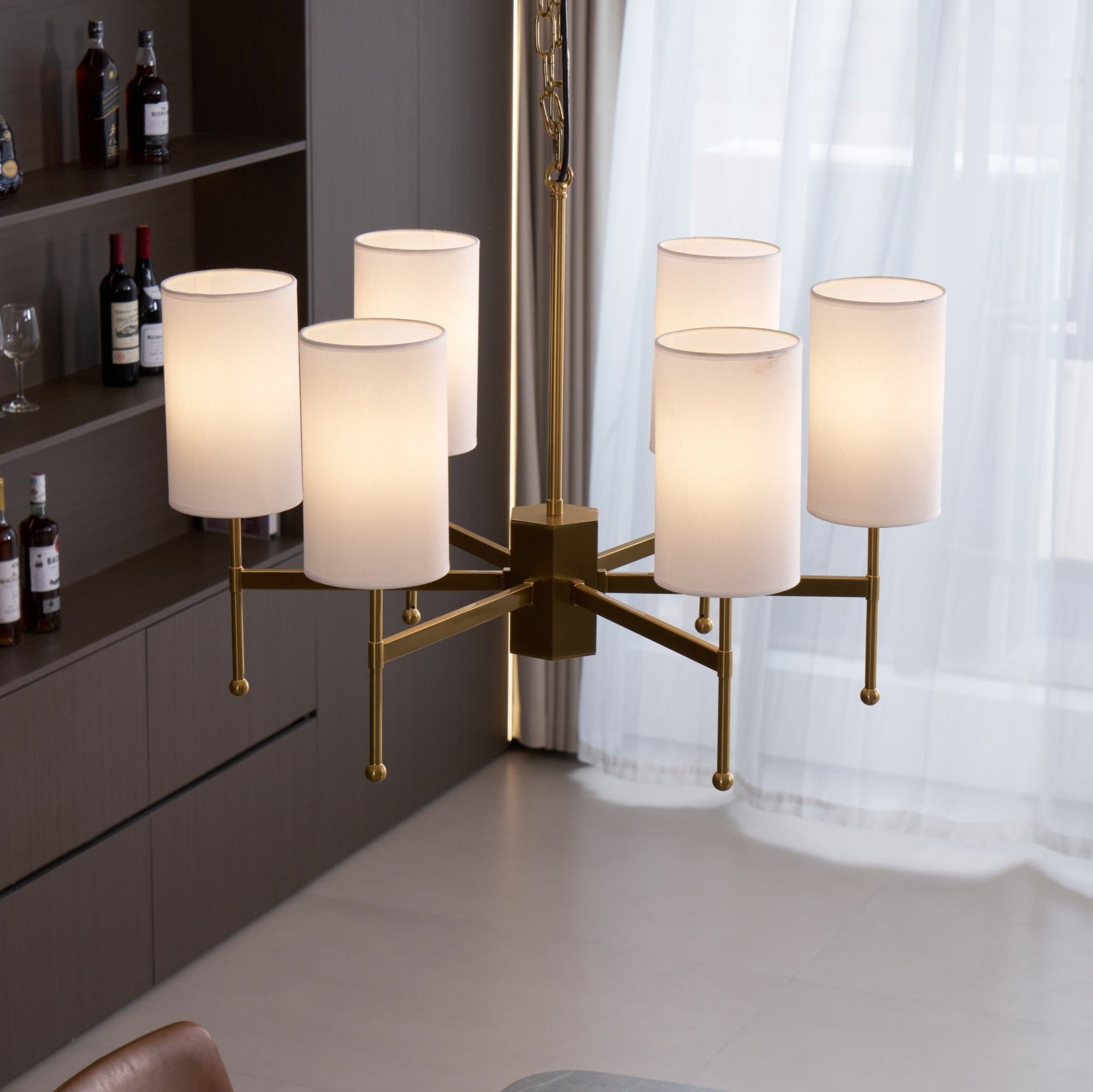 Ulcarisra Vintage Kronleuchter aus Messing mit Stoffbezug-Letslighting
