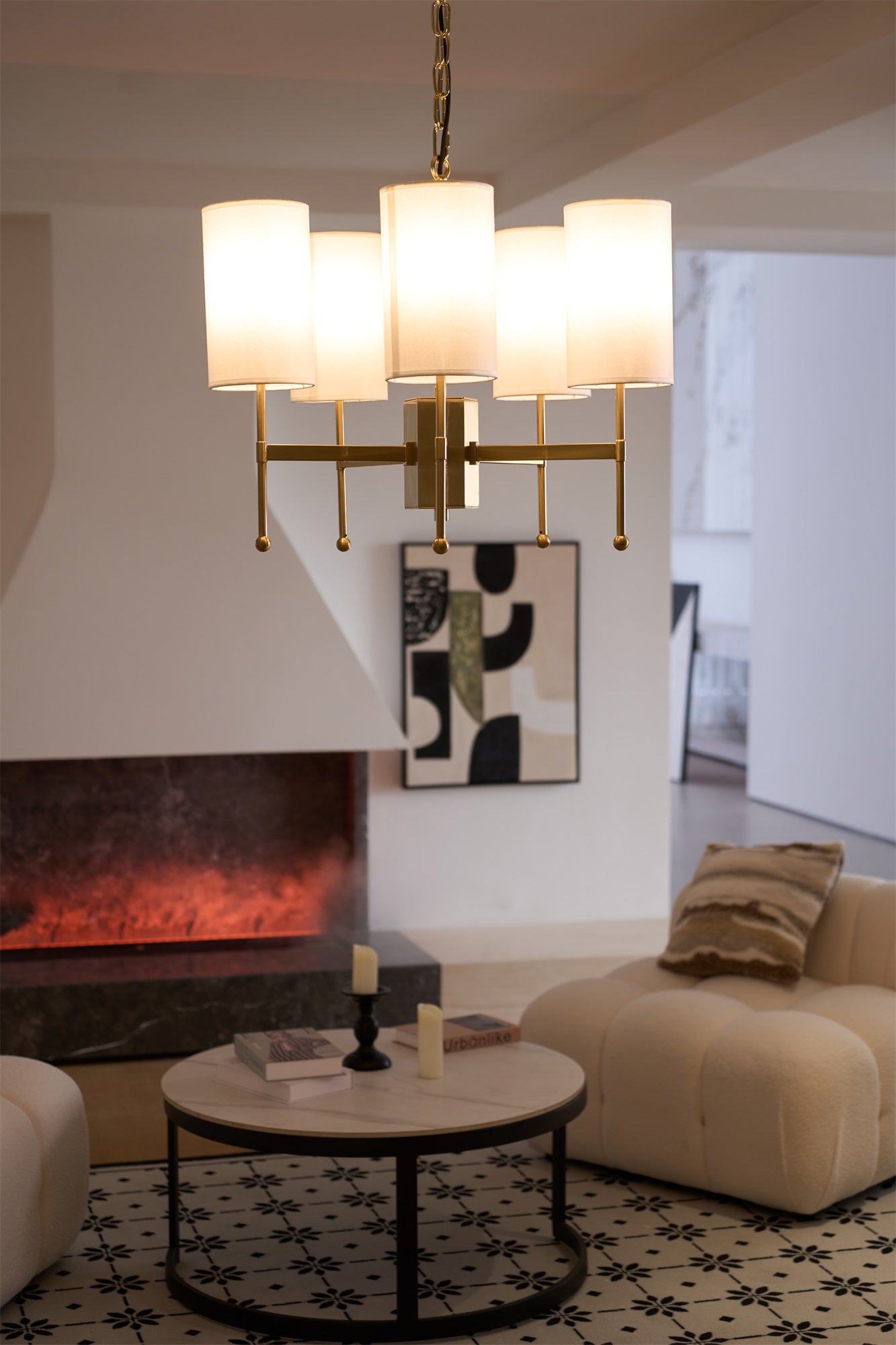 Ulcarisra Vintage Kronleuchter aus Messing mit Stoffbezug-Letslighting