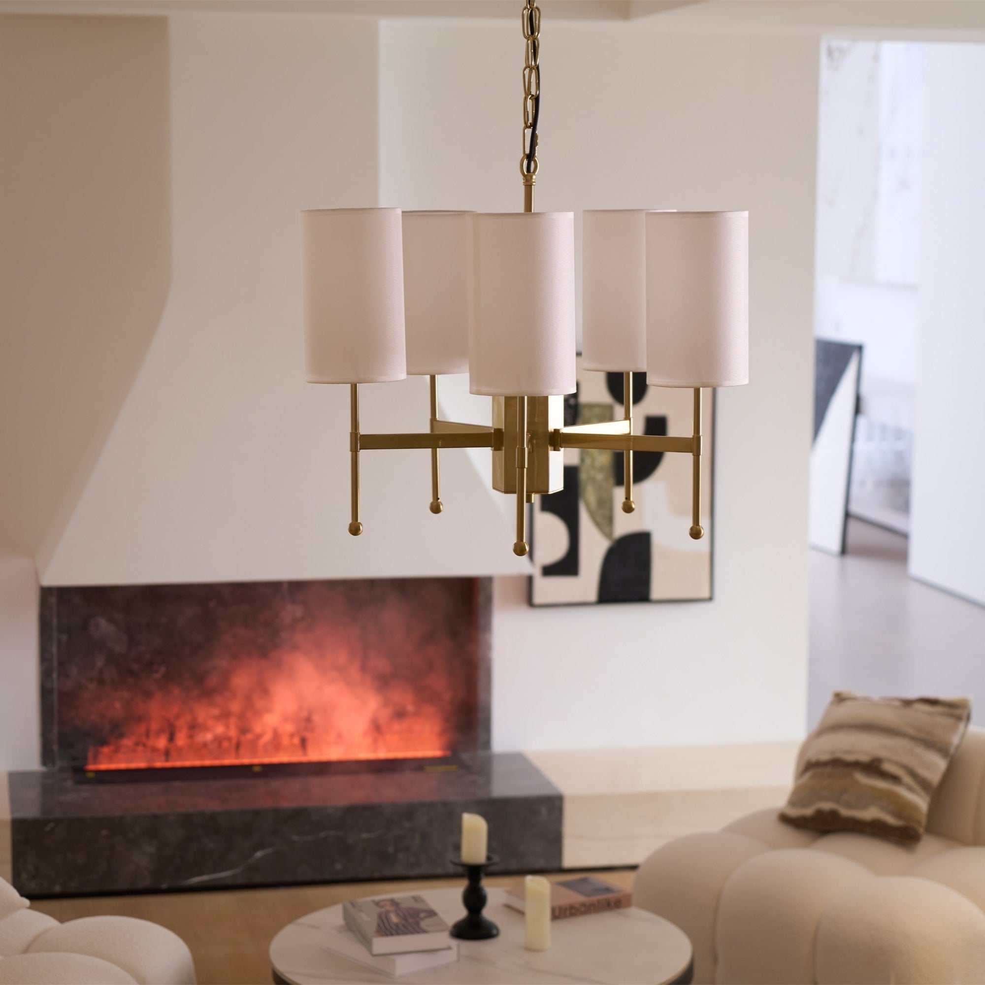 Ulcarisra Vintage Kronleuchter aus Messing mit Stoffbezug-Letslighting