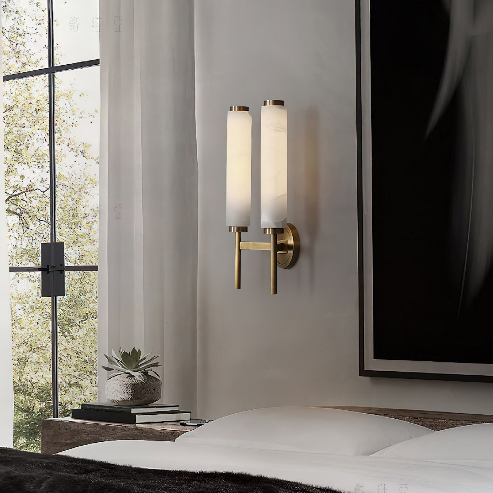 Abyss Modern Minimalist Brass Metal Alabaster Wall Lamp - Letslighting