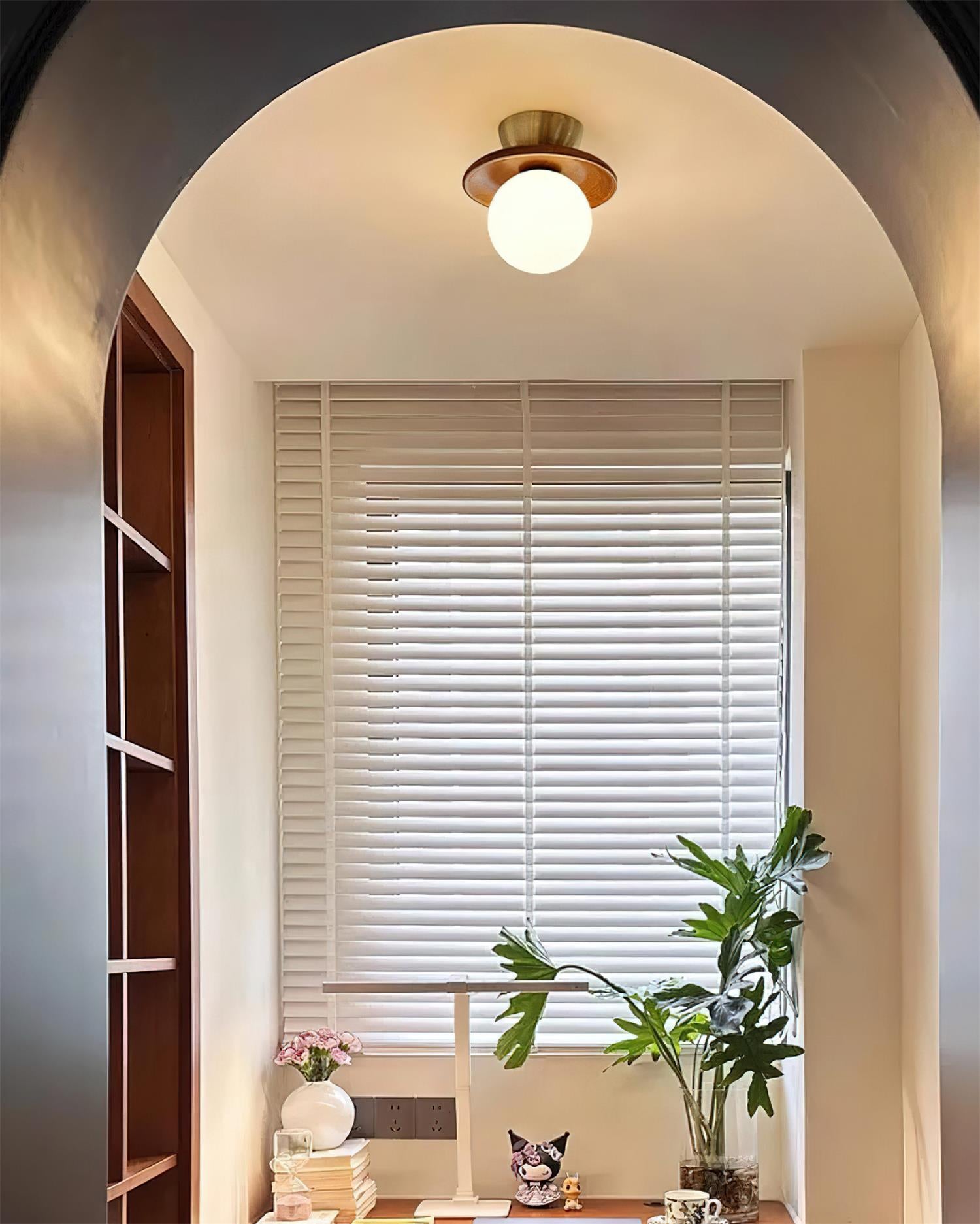 Deckenleuchte Globus Opal Glas Modern Messing Walnuss Akzent Einbau-Letslighting