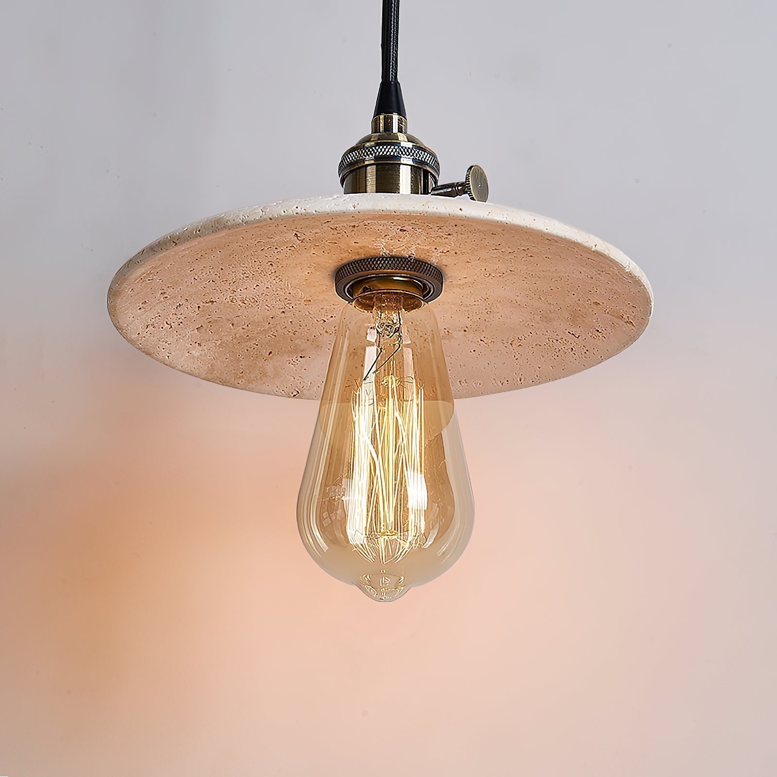 Metis Modern Minimalist Flat Beige Metal Travertine Pendant Lamp - Letslighting