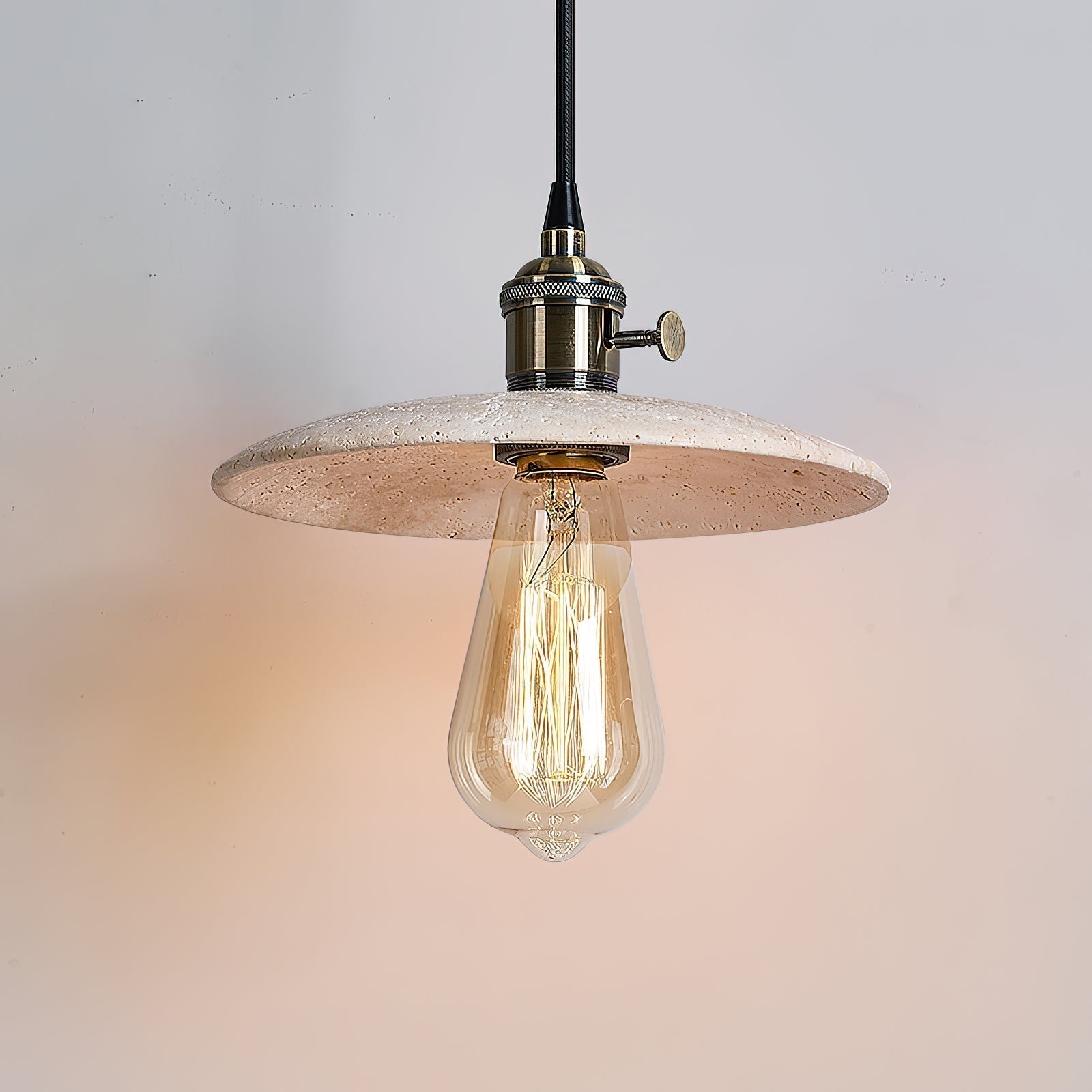 Metis Modern Minimalist Flat Beige Metal Travertine Pendant Lamp - Letslighting