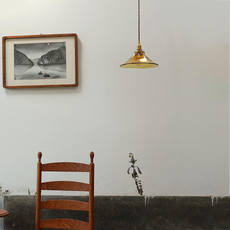 Solara Pendelleuchte Bernstein Glas Messing Esszimmer-Letslighting