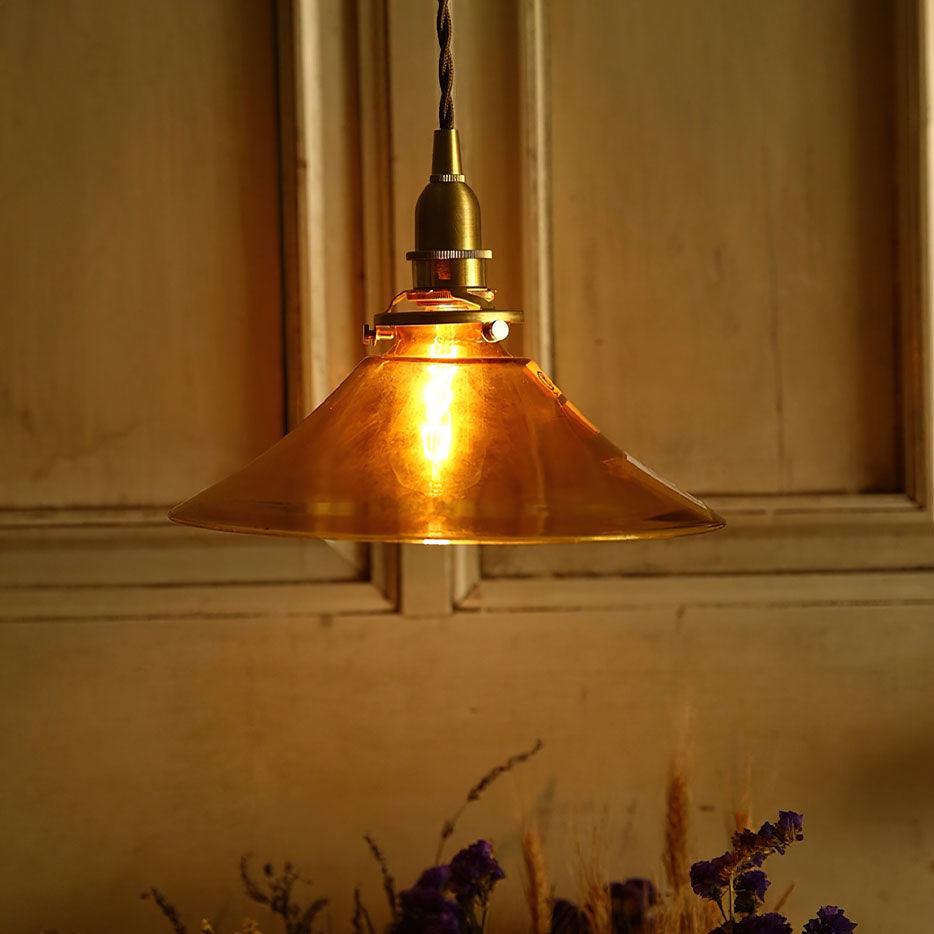Solara Pendelleuchte Bernstein Glas Messing Esszimmer-Letslighting
