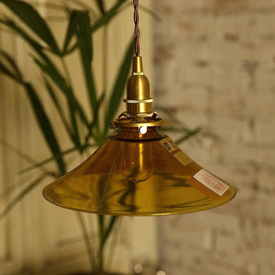 Solara Pendelleuchte Bernstein Glas Messing Esszimmer-Letslighting